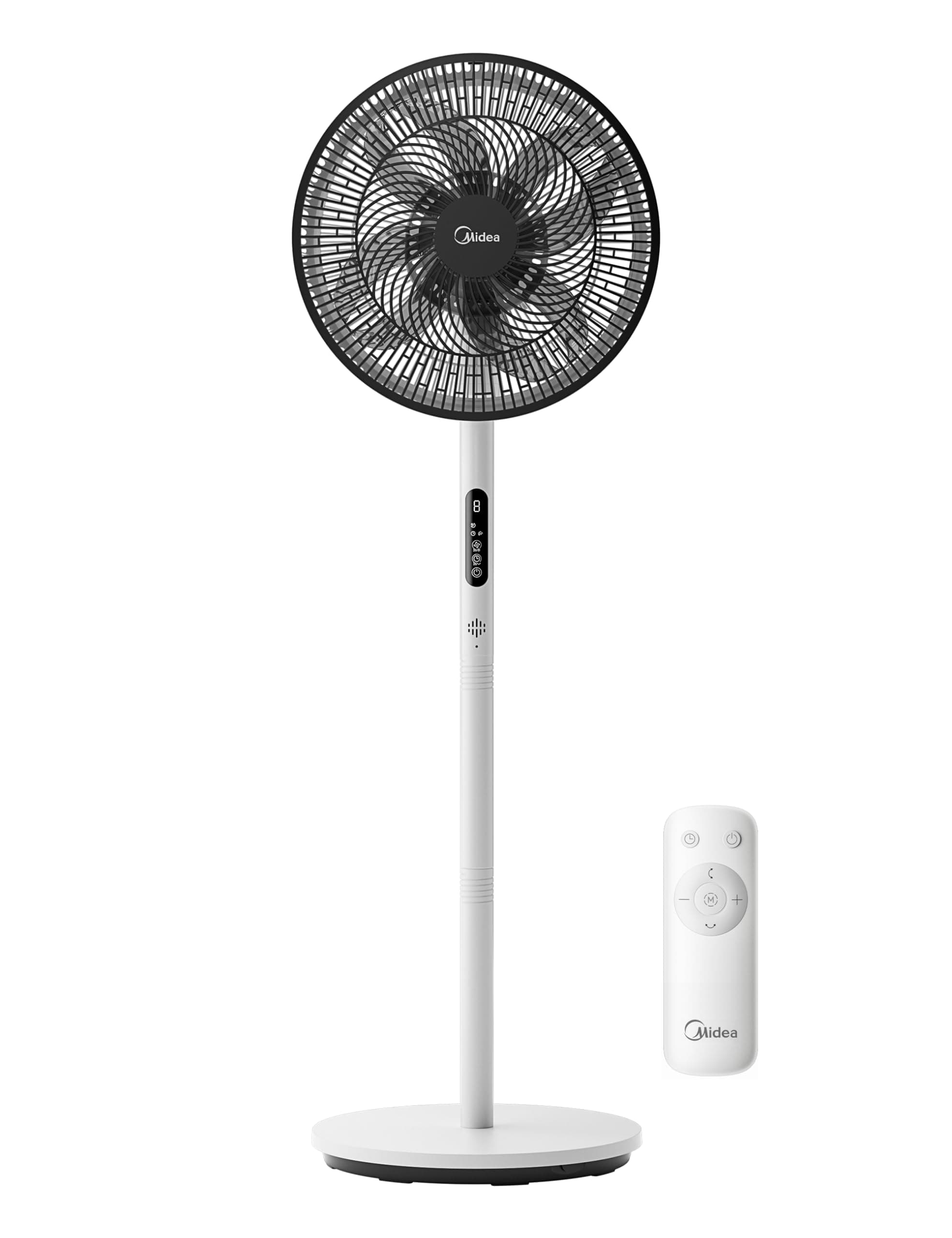 Midea Ventilatore Silenzioso a Piantana FS35-26XRDSE(BW) Motore DC, 8 Pale, 9 Livelli di Velocità, Oscillazione 85°, Timer 9 Ore, Altezza Regolabile