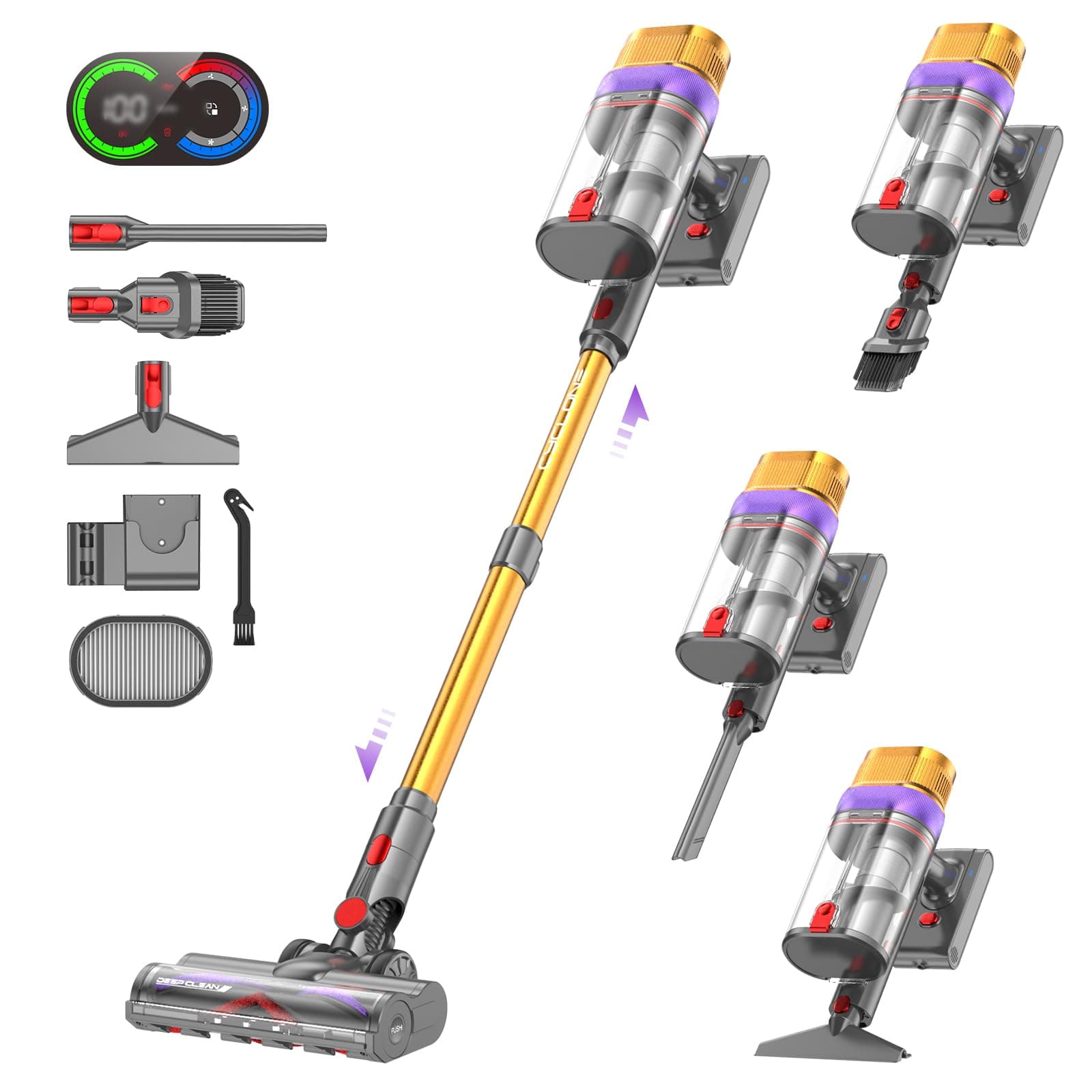Vistefly V15 Ultra Aspiradora sin Cable, 58kPa/600W/70Mins Escoba Aspirador Potente, Doble Pantalla y Doble Depósito de Polvo Apto para Pelo de Mascotas/Alfombras/Suelos Duros