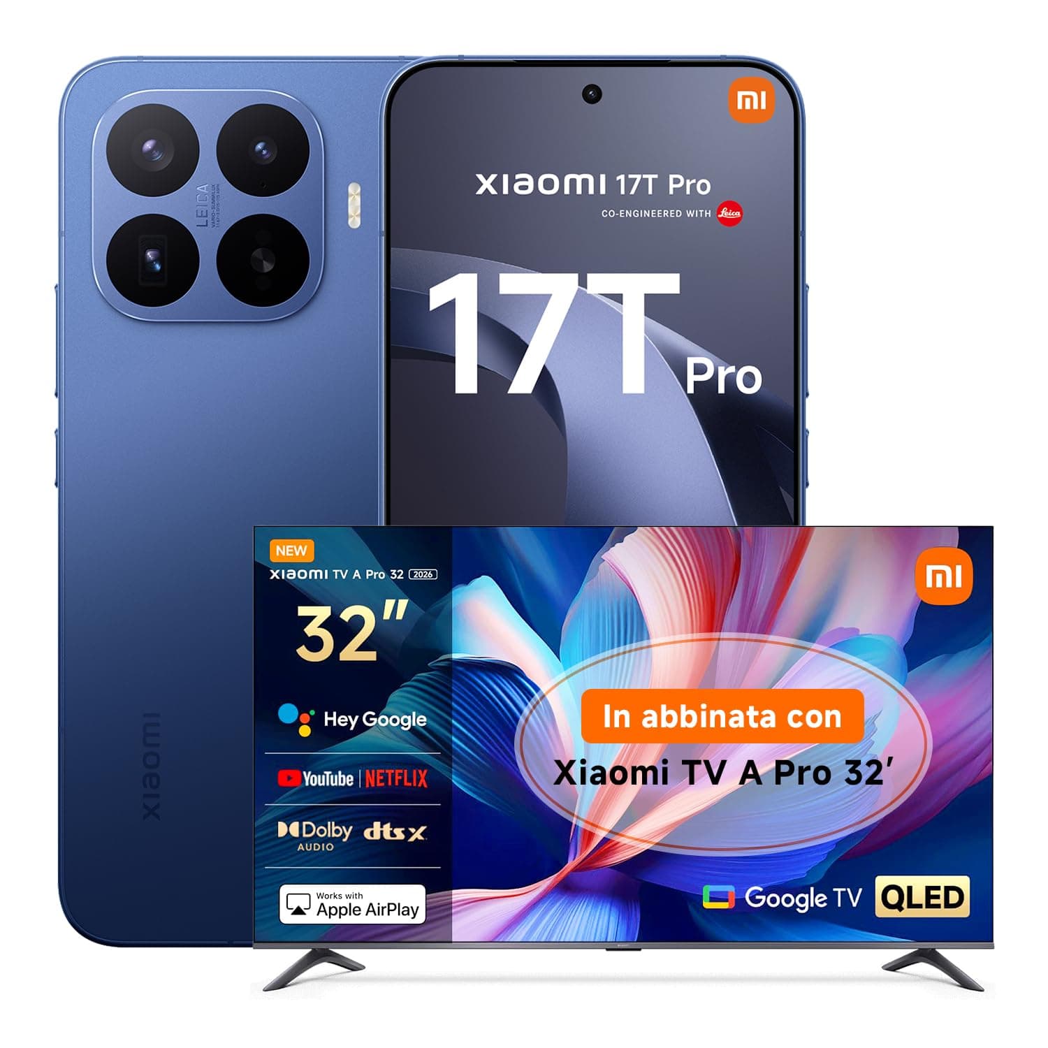 XIAOMI 17T Pro, Smartphone 12+512GB, Display Eye-Care 6,83" 144Hz, Batteria Silicio-carbonio da 7000mAh (typ), Teleobiettivo Leica 5x, 100W HyperCharge, Deep Blue, Garanzia 3 anni TV A PRO 32