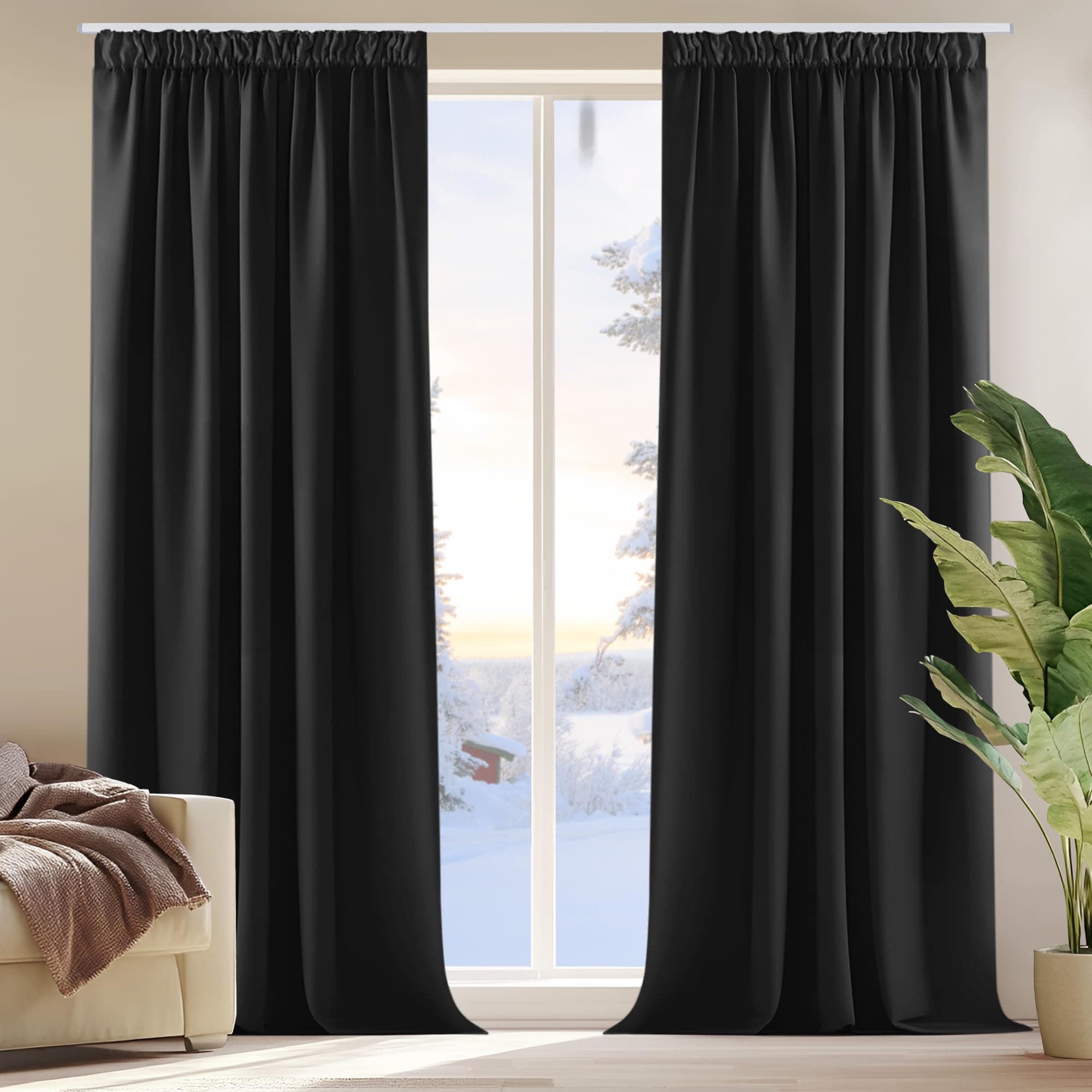 Deconovo Tende Oscuranti per Interni 2 Pezzi, Tende Moderne per Soggiorno e Camera da Letto, 140x240 CM (Larghezza x Altezza), Nero