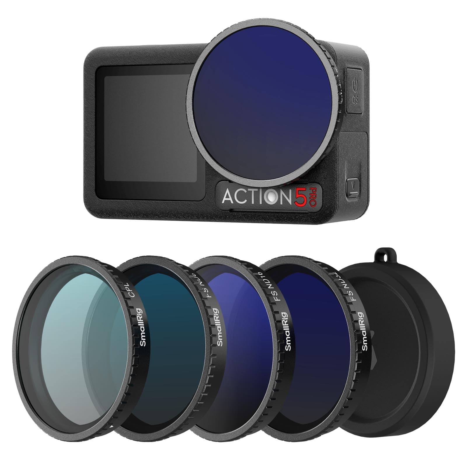 SMALLRIG ND-Filter-Set für DJI Osmo Action 5 Pro/Action 4, 5er-Pack CPL FS ND8, ND16, ND32, aufsteckbare polarisierende Neutraldichtefilter & Linsen-Silikonabdeckung - 5411