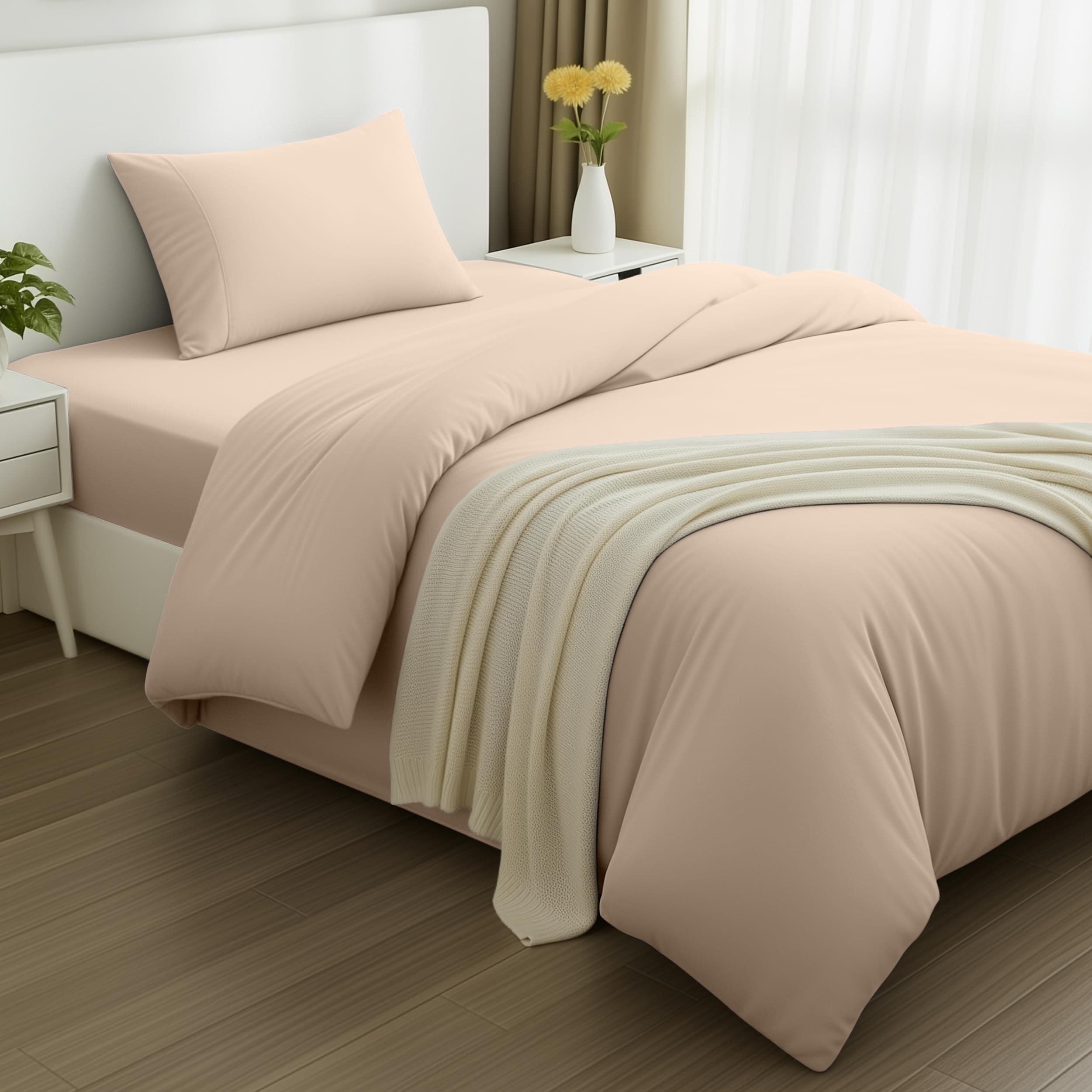 Utopia Bedding - Funda nordica Cama 90, Sabana Bajera 90x190 y Funda Almohada (50x75cm) - Funda edredon 135x200 - Juego de Cama de Microfibra cepillada Suave (Beige)