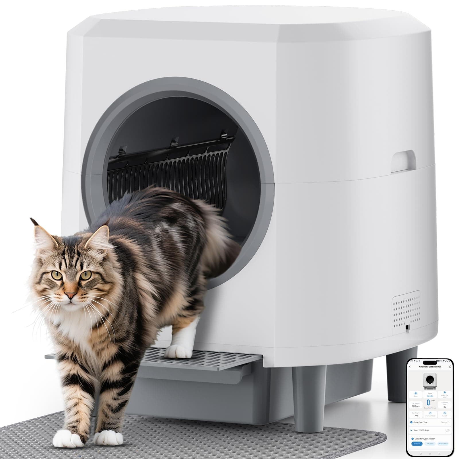 Ellenpent Litiere Chat Autonettoyante, Litière Automatique Anti-Fuites/Pincement/Odeur, Contrôle APP, Bac Litiere pour Chat Capacité 90L pour Plusieurs Chats, Vidage en 1 Touche Nettoyage Facile