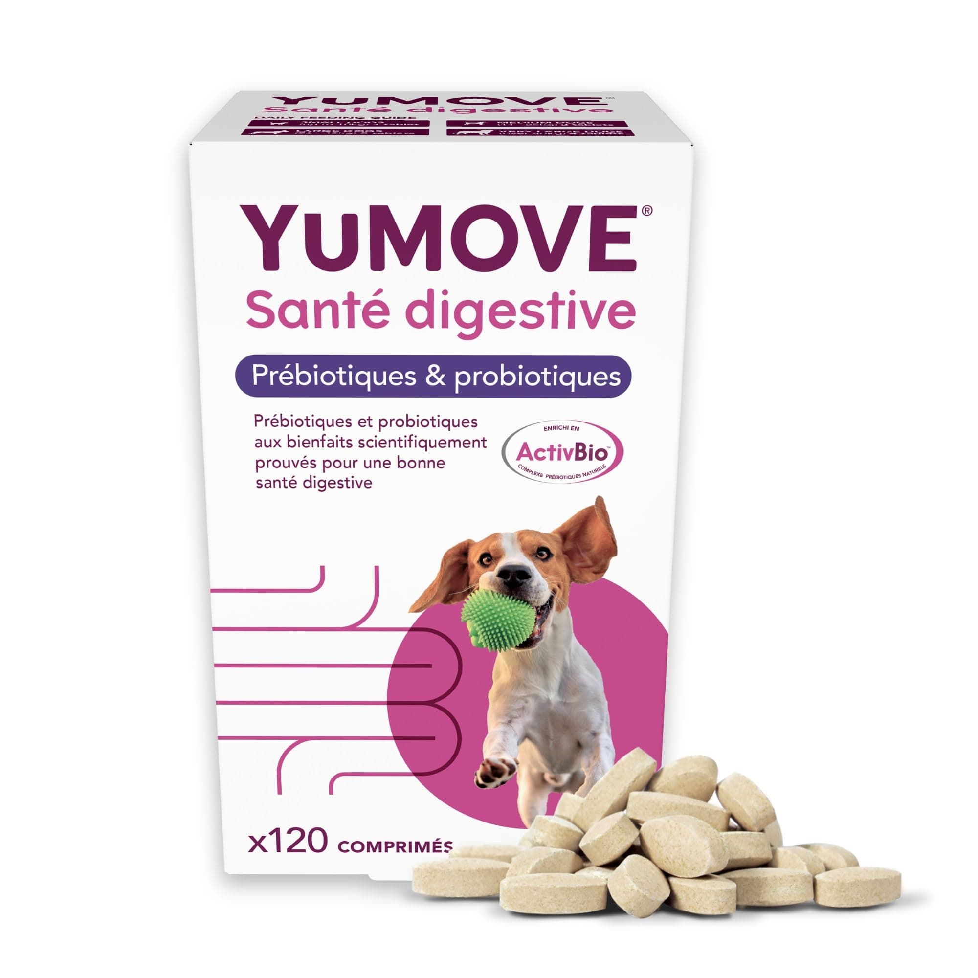 YuMOVE Pré et Probiotique Chien 120 Comprimés - 200M+ Bactéries Probiotiques E. faecium & Complexe ActivBio avec Bêta‑Glucanes - Probiotiques Flore Intestinale Chien pour Une Meilleure Digestion