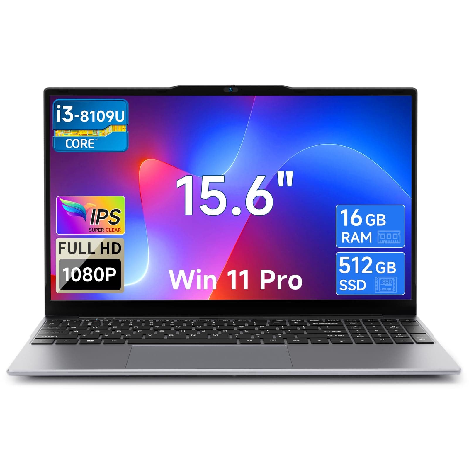 BMAX Ordenador Portátil 15,6" Core i3-8109U hasta 3,6 GHz Portatiles 16GB RAM 512GB SSD Win 11 Pro Laptop 5G WiFi, Bluetooth 5.0, USB 3.0x2, HDMI, 1920x1080 FHD Protege el Teclado Español