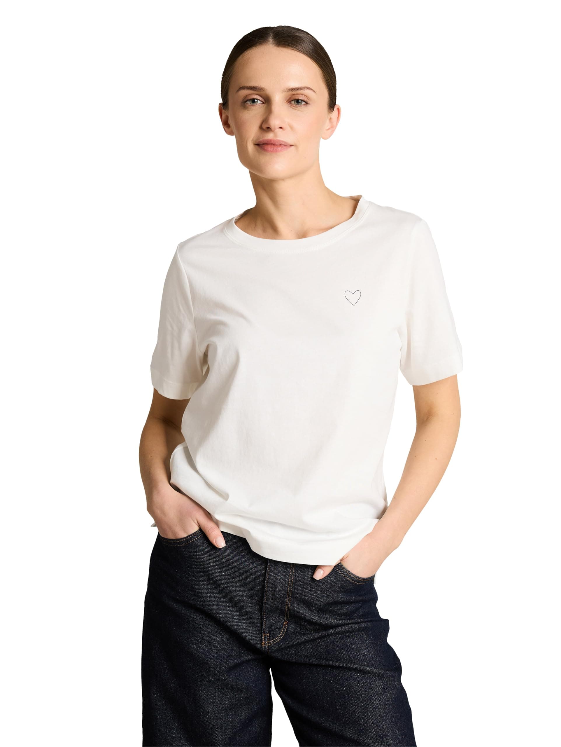 Tom Tailor Damen Basic T-Shirt mit Herz-Print