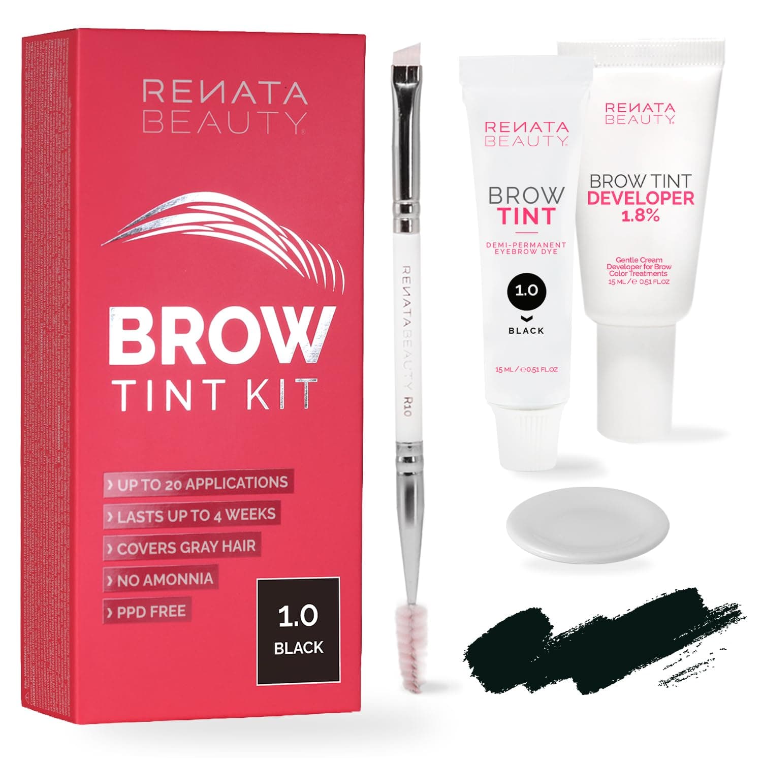 Renata Beauty Kit Tinta Sopracciglia - Set per la colorazione di sopracciglia - Kit tinta 3 in 1 con colore, attivatore, pennello - fino a 30 utilizzi [Nero]