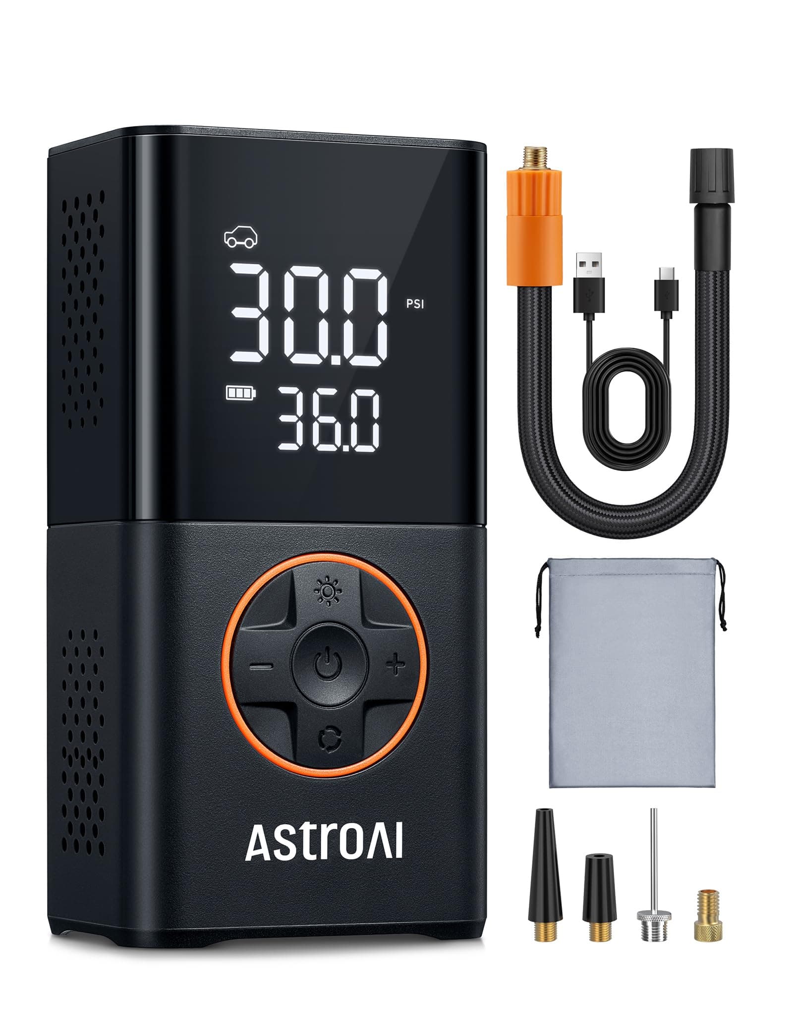 AstroAI Gonfleur Pneus Voiture, Compresseur à Air Portatif, Gonfleur Pneus Voiture sans Fil compacte, avec Batterie Rechargeable pour Vélos, Motos, Boules Noir