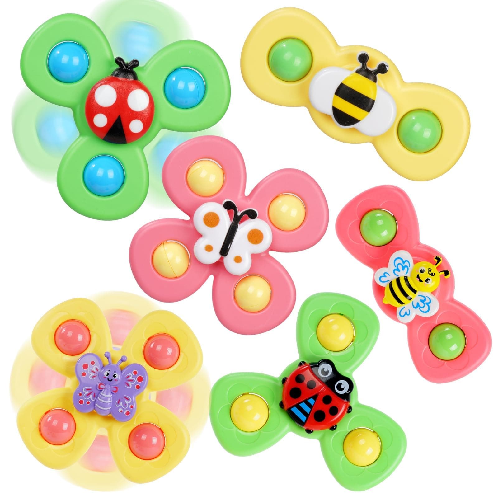 Ainiv 6PCS Coccinelle Abeille Papillon Animaux Mignons Jouets de Bain Bébé, Ventouses Rotatives, Spinner Cadeau pour Tout-Petit, Enfants, Filles, Garçons