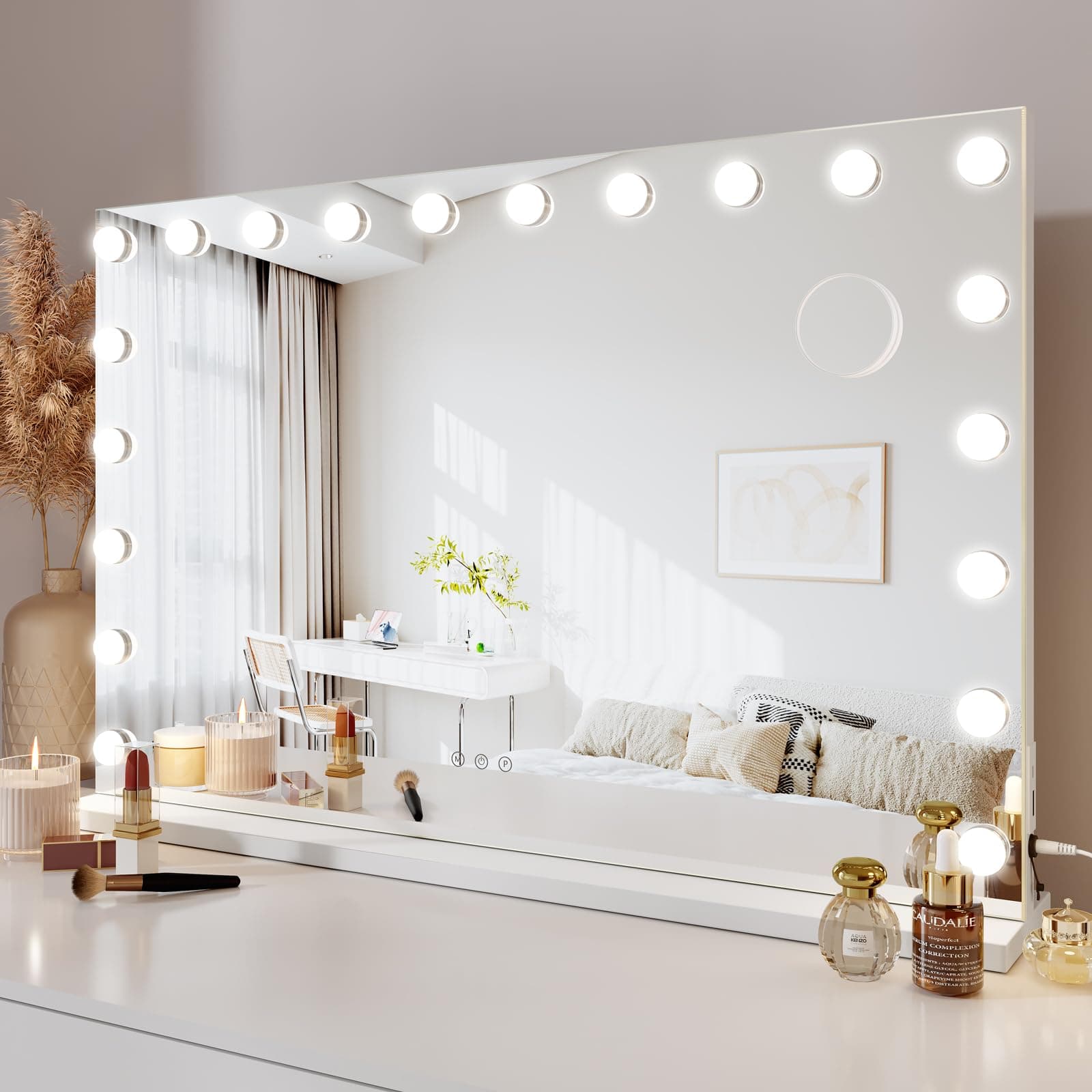 Dripex Espejo Maquillaje con Luz Grande, 90 x 60 cm, 20 Bombillas LED, Dimmables 3 Colores de Luz, con Espejo de Aumento 5X, para Pared o Mesa