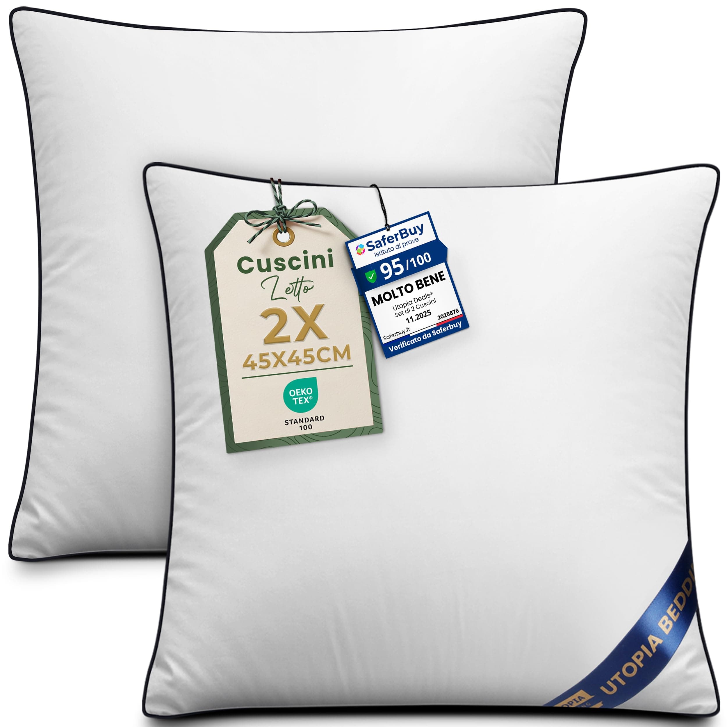Utopia Bedding Cuscini, Imbottitura per Letto e Come Cuscino decorativi, cuscino per divano, cuscini decorativi (2, Bianco, 45x45 cm)