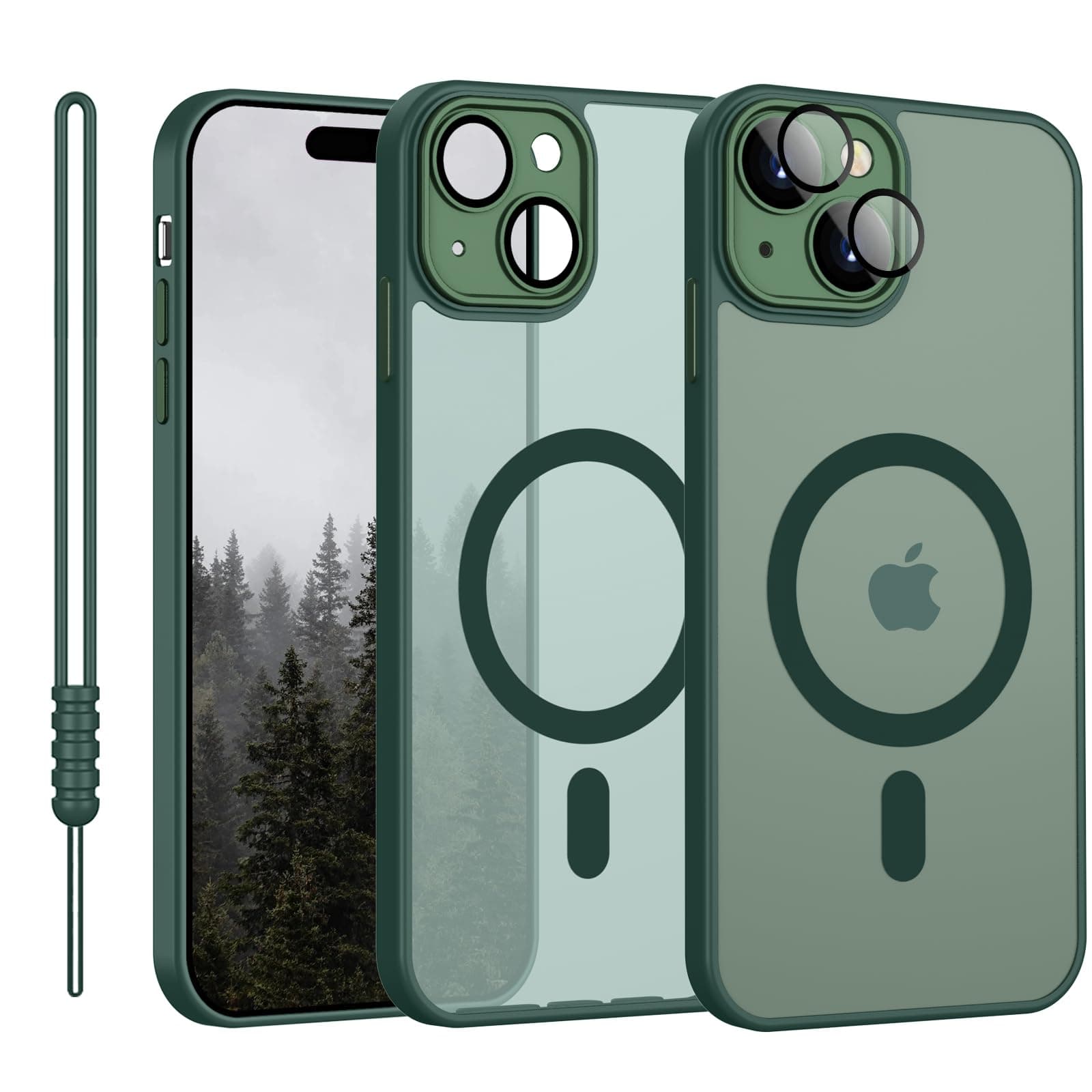 Cover Magnetica per iPhone 15 Plus Compatibile con MagSafe, Custodia Per iPhone 15 Plus Traslucida Opaca Case Ultra-Sottile Resistente ai Graffi, Verde Scuro