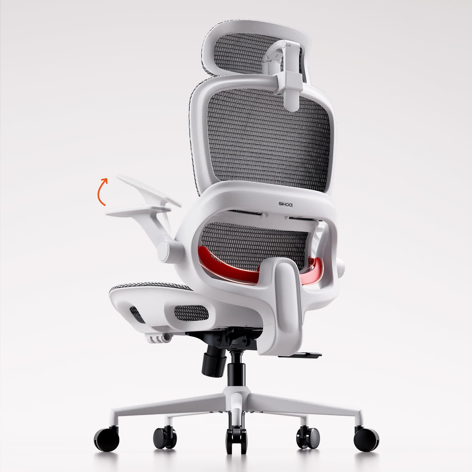 SIHOO B100 Chaise de Bureau Ergonomique, Maille Respirante, Support Lombaire, Appui-Tête Large, Accoudoirs Relevables, Inclinaison 90-135°, Gris et Blanc (sans Repose-Pieds)