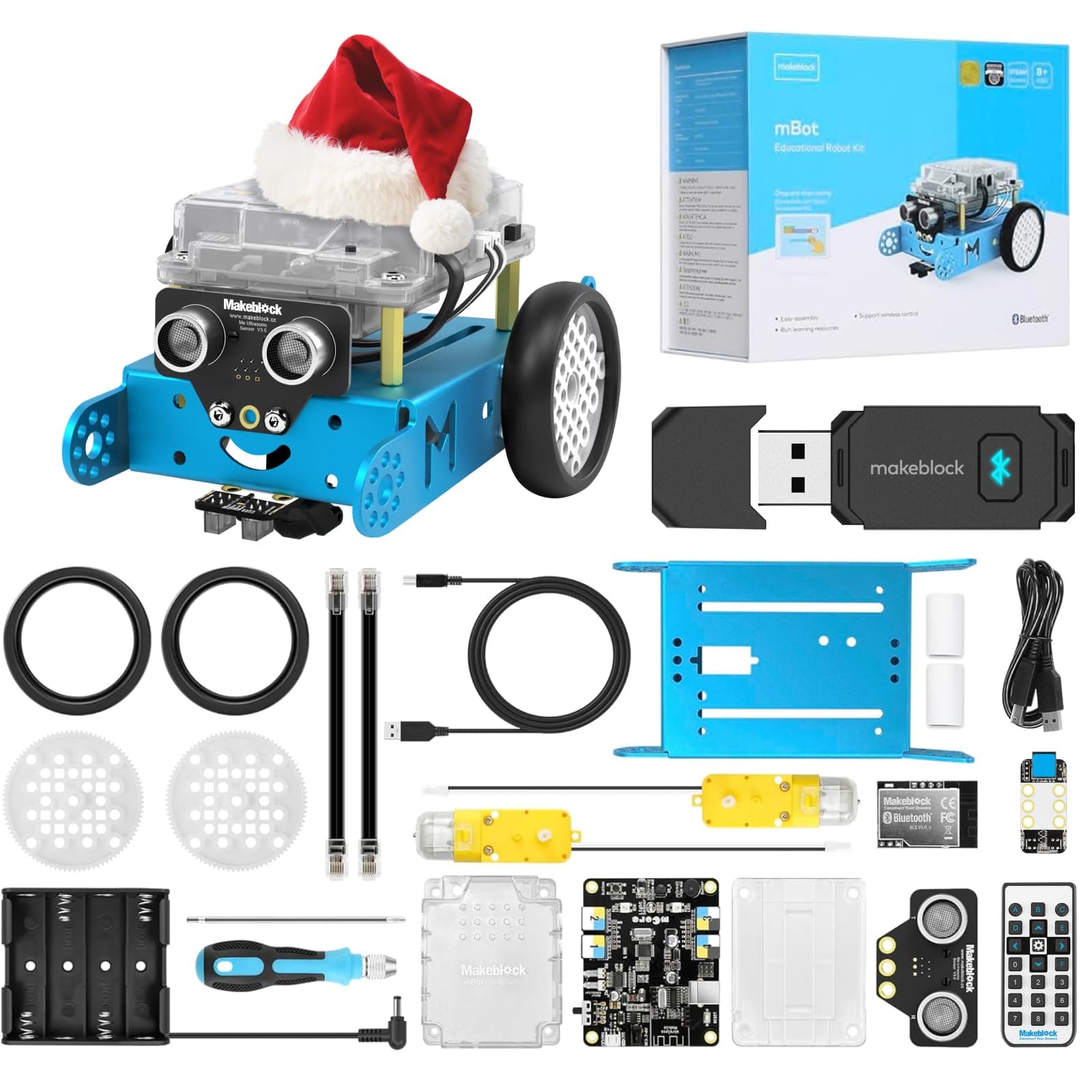 Makeblock mBot Robot Programmable Jouet STEM Robotique de Voiture avec Dongle Compatible avec Programmation Scratch/Arduino, Jeu Éducatif STEM Contrôle par Télécommande APP pour Enfant 8 Ans+