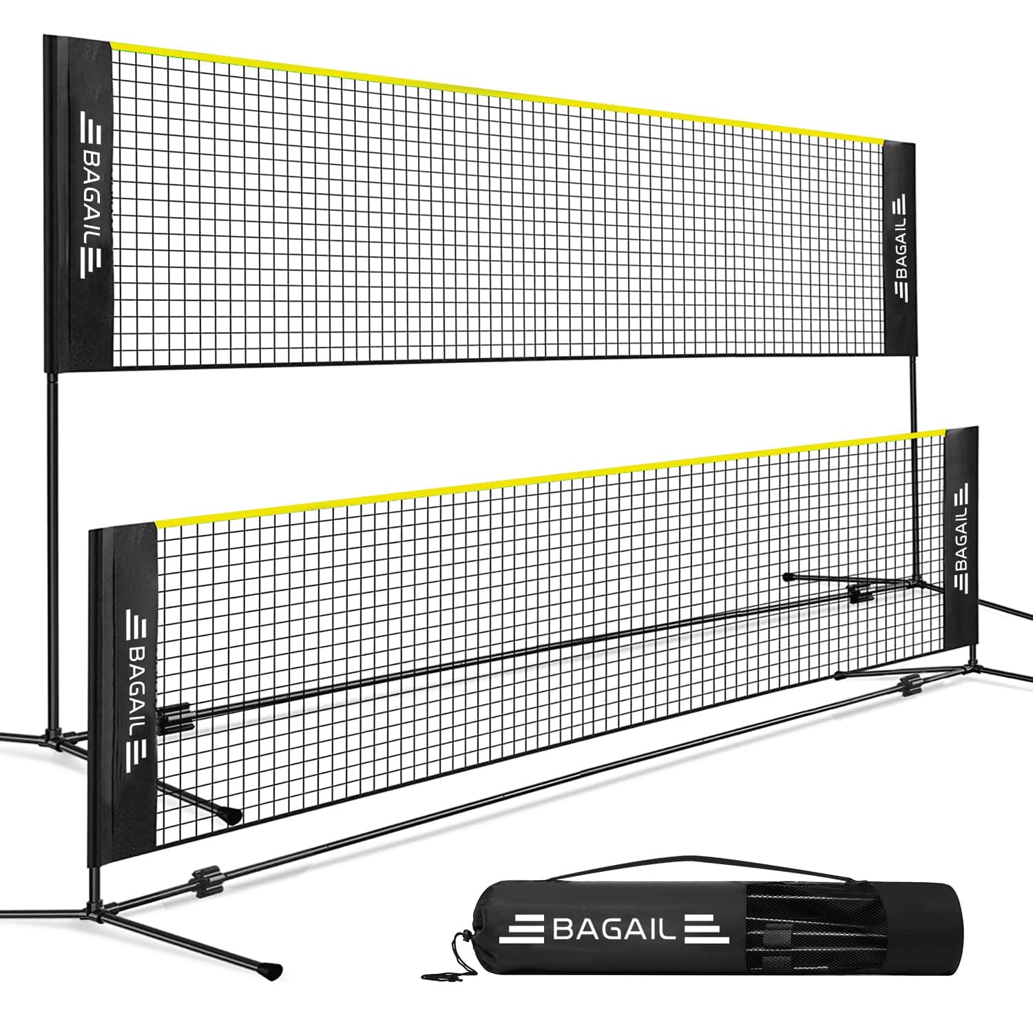 BAGAIL Red de Bádminton Plegable Hecha de Nailon con Soporte de Altura Regulable y Bolsa de Transporte, Fácil de Montar y Desmontar, Jugar al Tenis, Bádminton o Voleibol