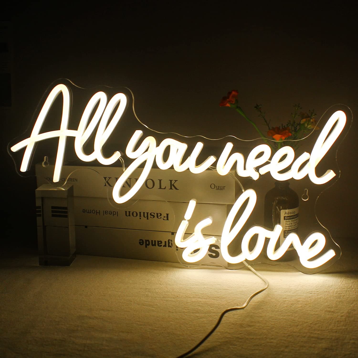 All You Need is Love - Placa de neón con texto en inglés "All You Need is Love", color blanco cálido, para decoración de pared, para dormitorio, boda, decoración de habitaciones, aniversario, día de