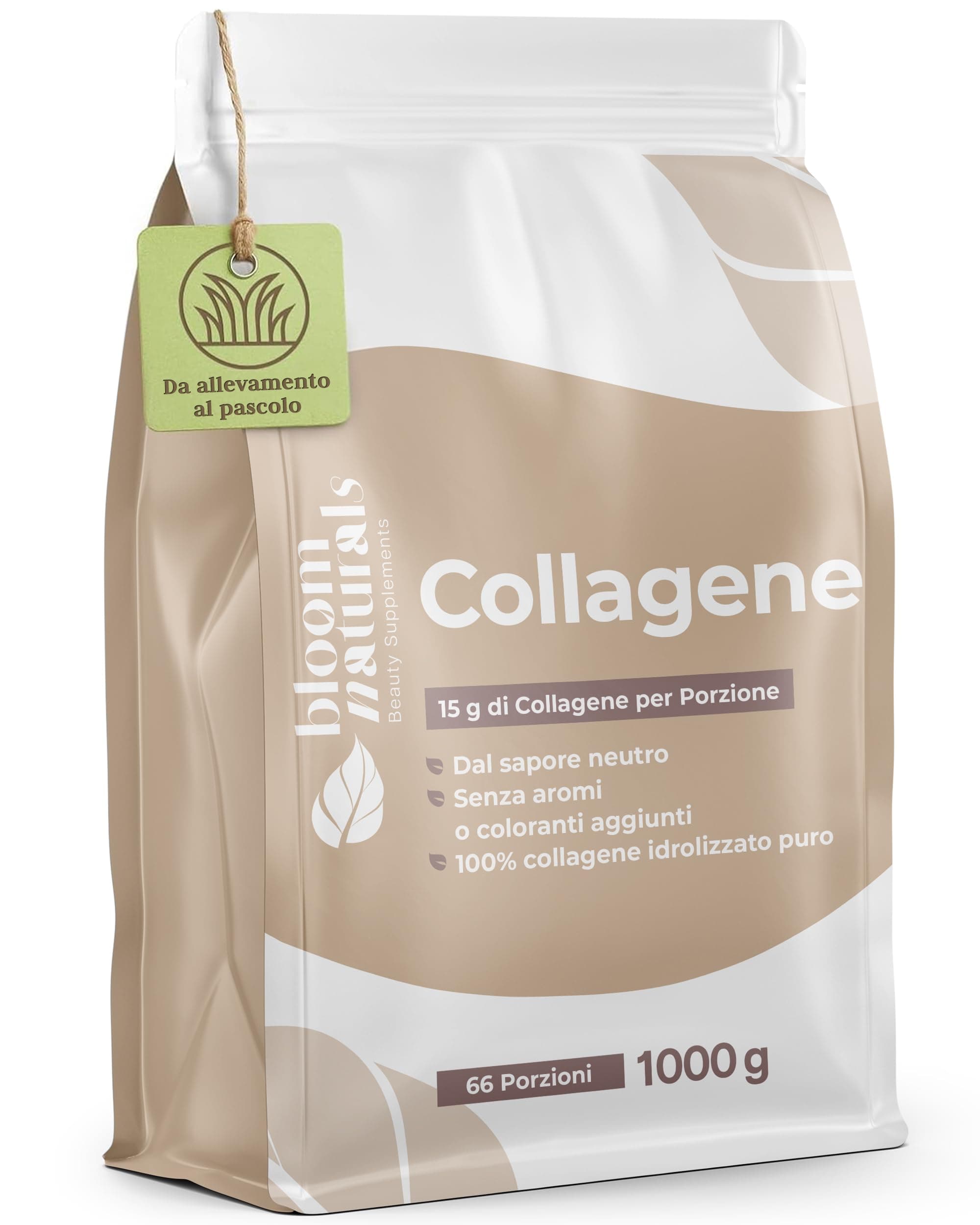 Collagene in Polvere 1000g - 15g per Porzione, Collagene Idrolizzato Puro e Neutro - 66 Porzioni - Collagen Bovino, Peptidi di Collagen - Prodotto in Germania