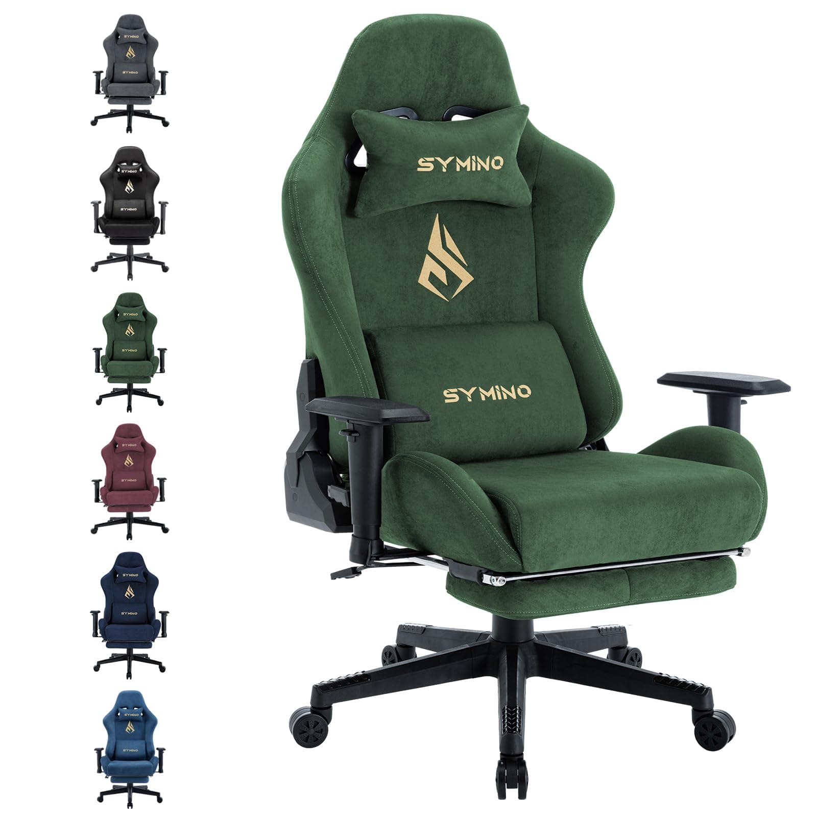 Symino Chaise Gaming Ergonomique et Fauteuil Gamer avec Repose-Pieds Télescopique Coussin à Ressorts, Support Lombaire et Hauteur Réglable 200kg (Faux Daim, Vert)