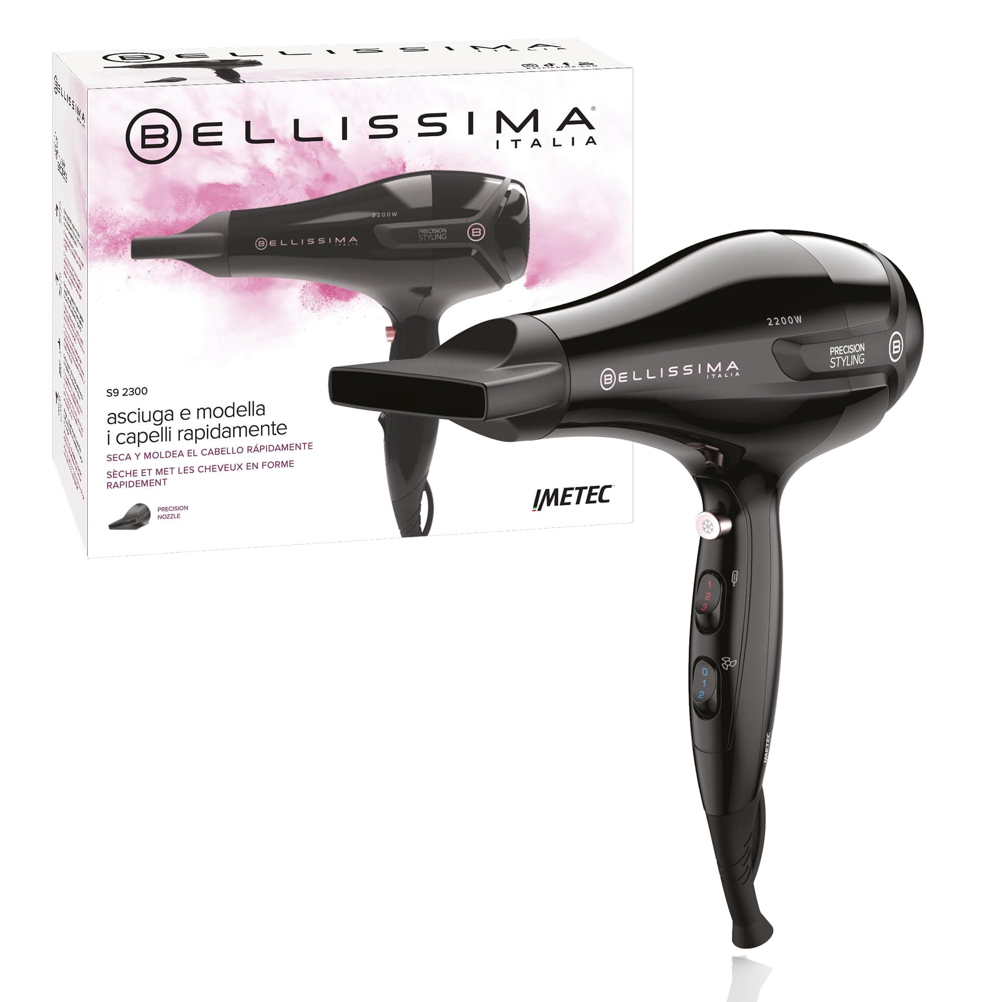 Bellissima Imetec S9 2300 – Asciugacapelli Rapido per Styling Facile – 2200W con Beccuccio Concentratore