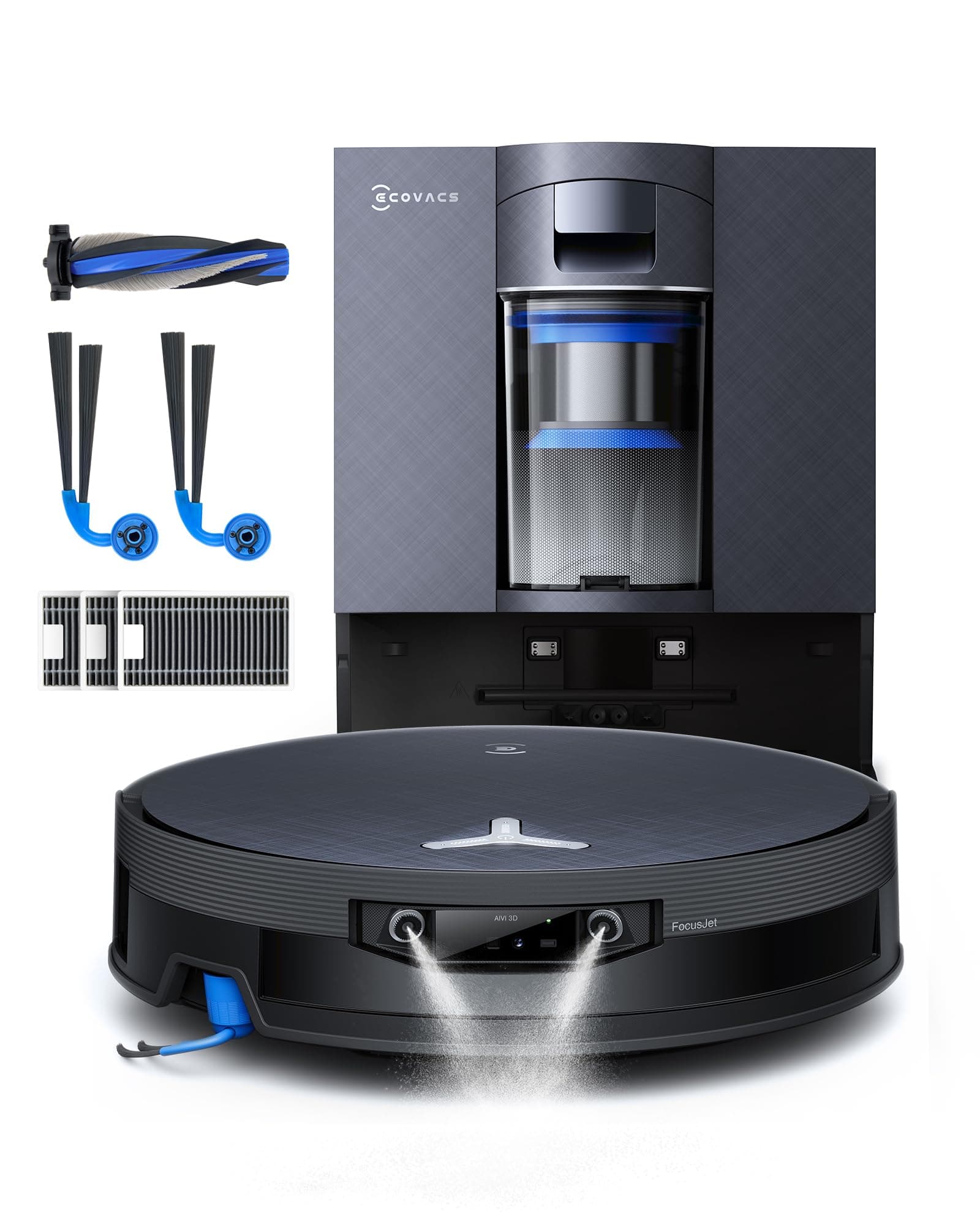 ECOVACS X12 OMNICYCLONE Care kit Saugroboter mit Wischfunktion, Blast & 22.000 Pa, FocusJet zur Fleckenvorlösung, PowerBoost, OZMO Roller 3.0, ausfahrbare Mopprolle, PureCyclone 2.0, Glanzschwarz