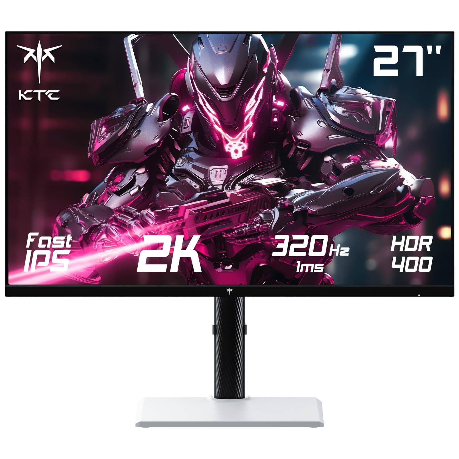 KTC Monitor Gaming 27 Pulgadas, 320Hz 300hz 240hz, QHD Monitor Blanco, Fast IPS, 1ms, 2K 2560 x 1440P, Freesync & G-Sync, 144% sRGB, HDR400, Luz Azul Baja, VESA 100x100, DP1.4/HDMI 2.1, H27E6