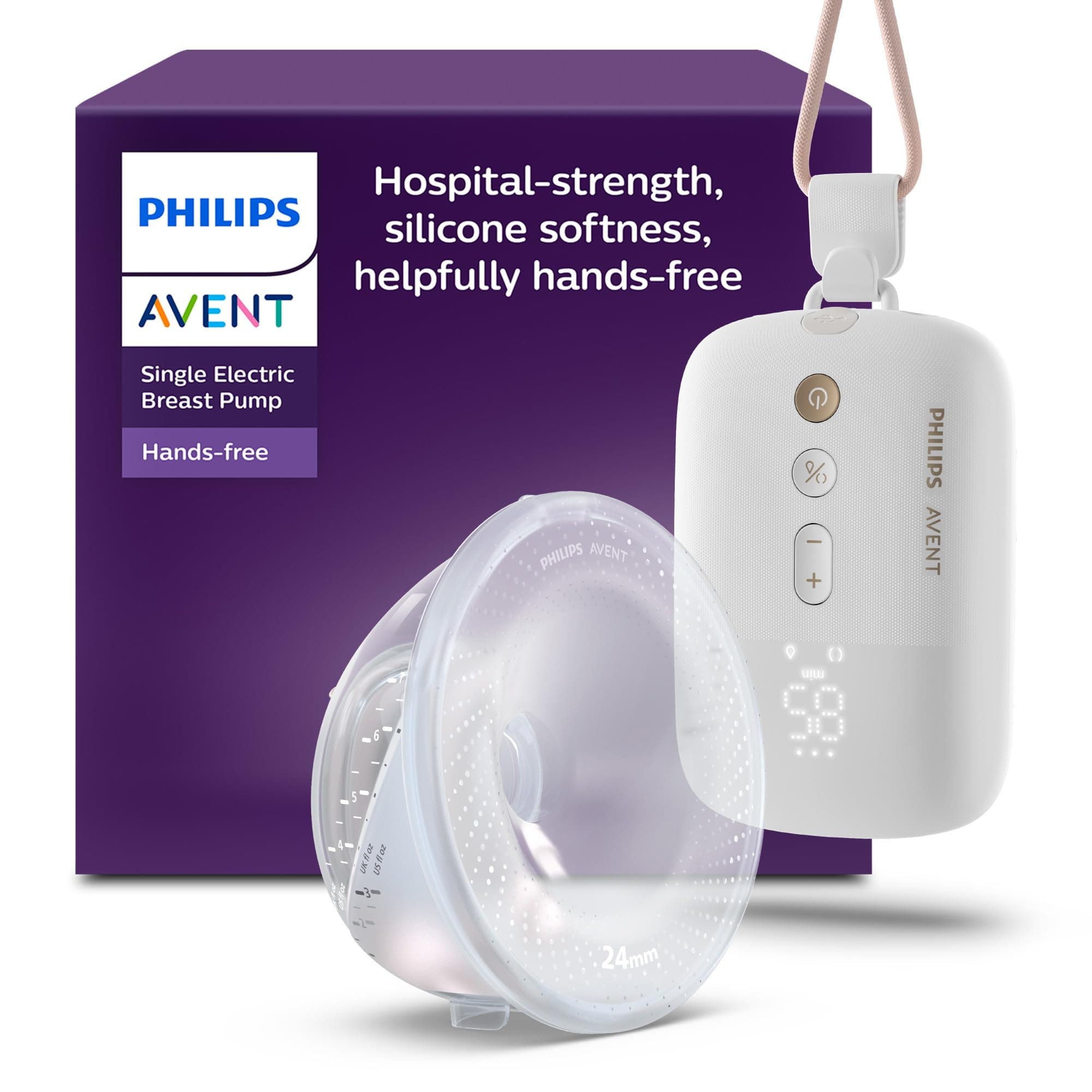Philips Avent extractor de leche eléctrico individual manos libres, motor con gran capacidad de succión, imita el ritmo de ingesta del bebé, bombea hasta 85 veces por minuto, SCF531/11
