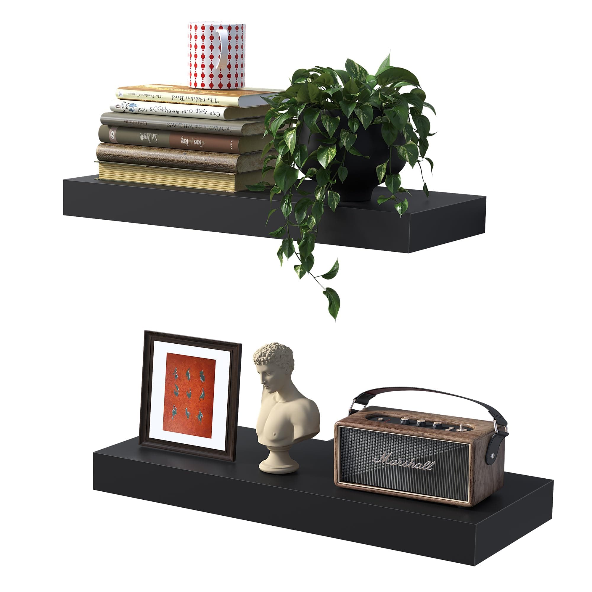 BONTEC Mensole da muro, confezione da 2, robuste mensole da parete per bagno, facili da installare, design minimalista, contengono 10 kg ciascuna, nero