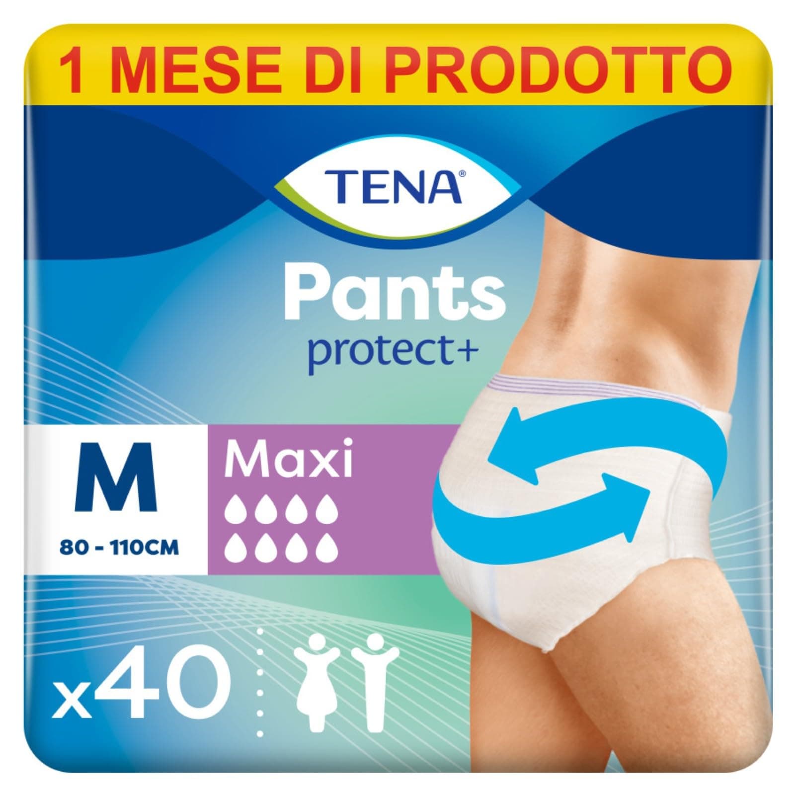 TENA Pants Maxi (M) Pacco Scorta Mensile - Mutandine assorbenti , elasticizzate e monouso, per perdite urinarie, unisex, discrete e confortevoli, 4 confezioni x 10 pezzi