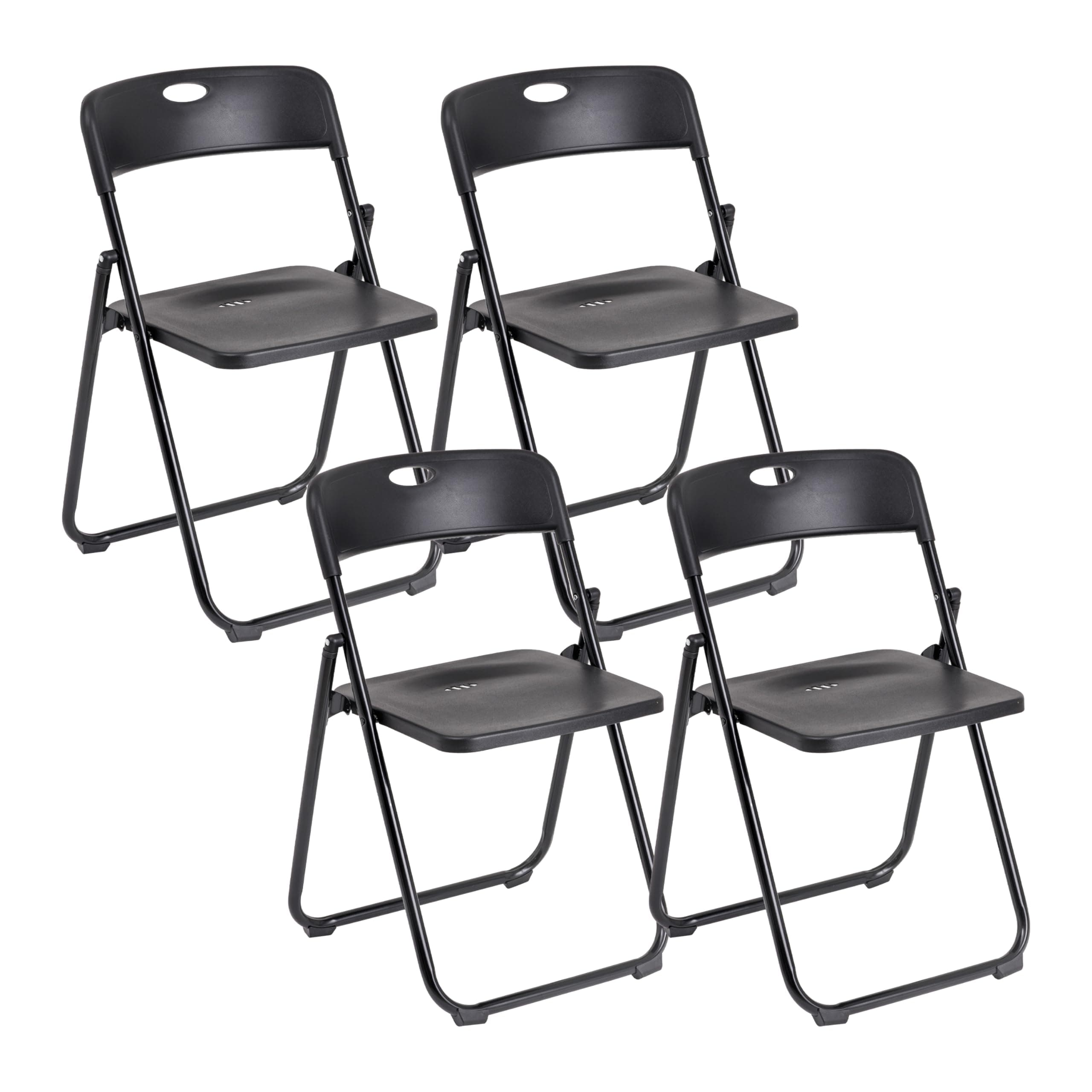 Baroni Home Set da 4 Sedie Pieghevoli con Struttura in Acciaio e PVC, Seduta Salvaspazio Richiudibile con Piedini e Maniglia, da Viaggio, Cucina, Soggiorno, Camera da Letto, 74x43x49 cm, Nero