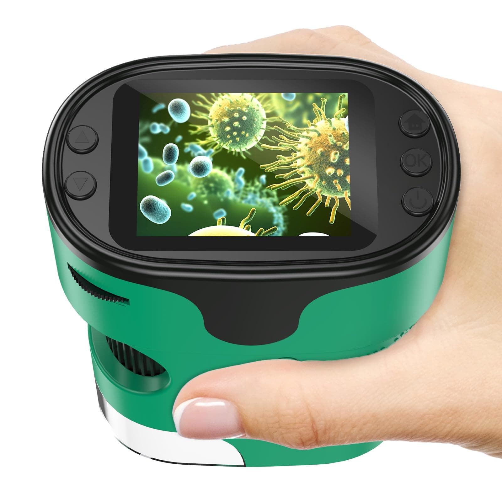 Microscope Enfant [Kit Complet] - Microscopes de Poche Numérique Écran 4K Mini Rechargeable Portable Cadeau Jouets Éducatif pour Enfants 4-12 Ans avec Carte 32Go, Coffret EVA, Lames Préparées