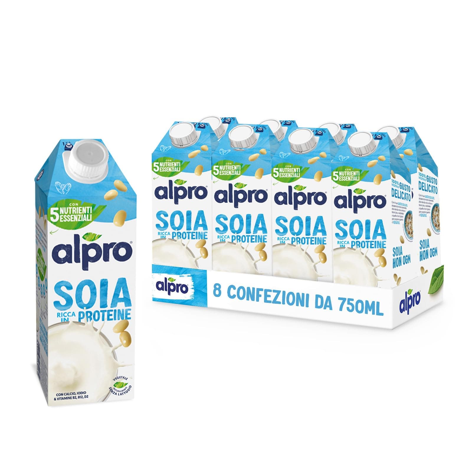 ALPRO CLASSICO, Bevanda alla SOIA, Alternativa Vegetale al Latte, Naturalmente Senza Lattosio, con vitamine B2, B12 e D2 - 8 confezioni da 750 ml