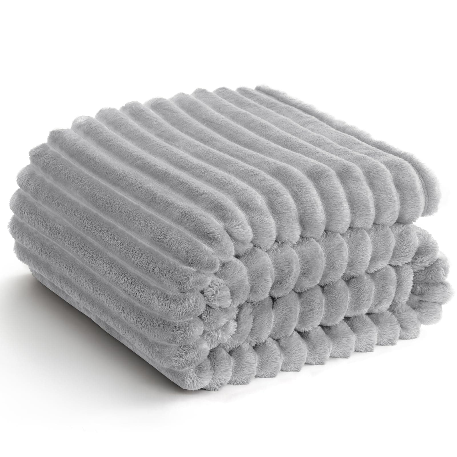 WAVVE Coperta Plaid Pile 150x200 cm, Coperta Letto Singolo/Letto Matrimoniale, Coperta di Flanella a Righe per Soggiorno, Letto, Coperta Divano Caldo Morbida, Grigio Chiaroio
