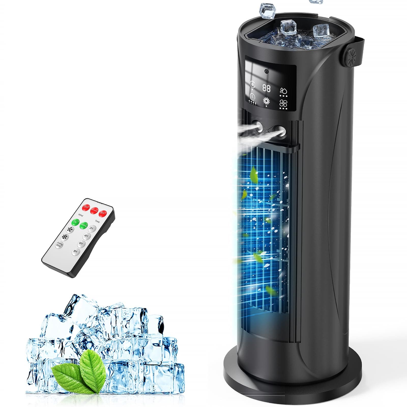 Aire Acondicionado Portátil，Mini Aire Acondicionado Sin Tubo de Escape con Refrigeración por Nebulización, Función de Temporizador, 4 Velocidades de Ventilador, para Oficina y Dormitorio, Negro