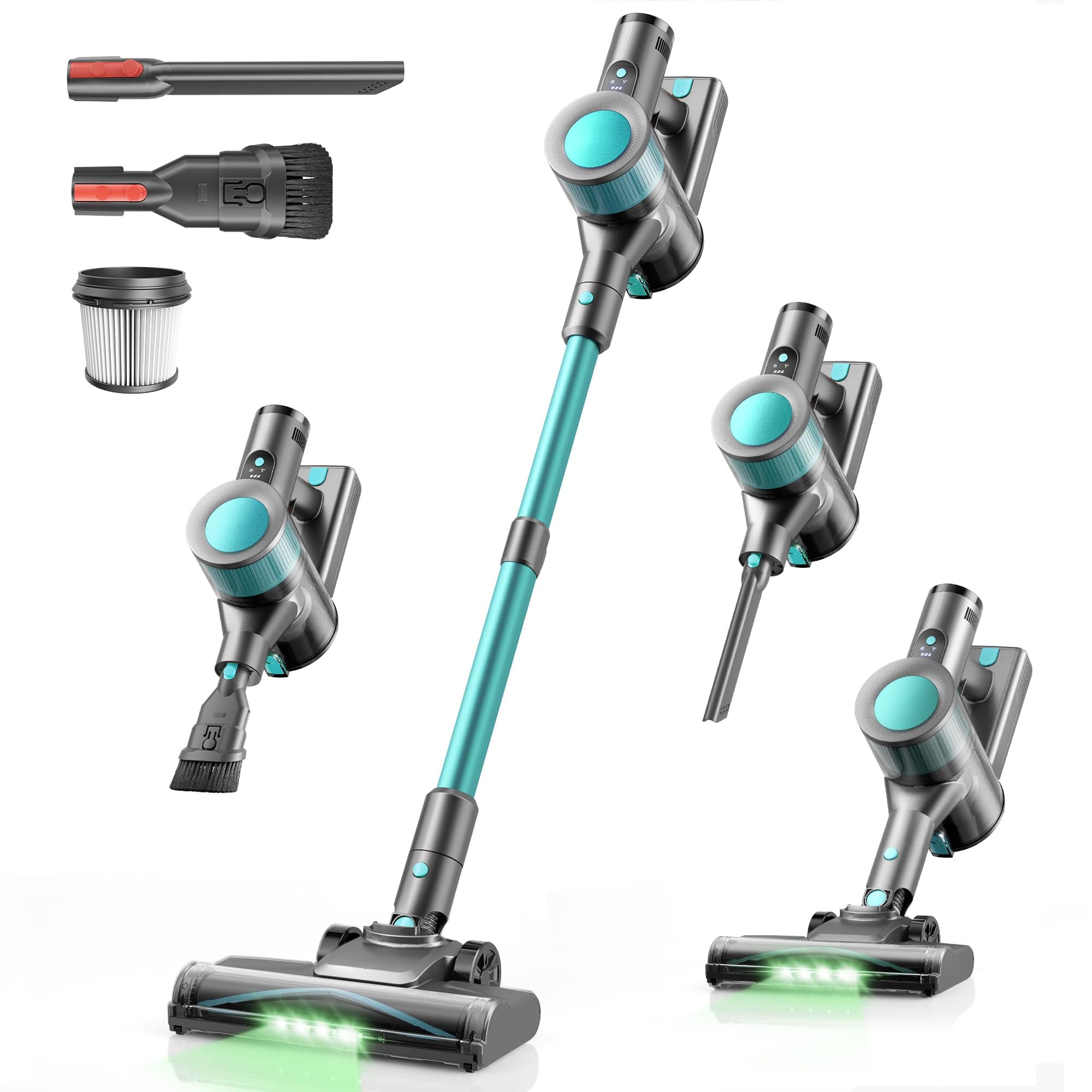 Aspirateur Balai sans Fil 45KPa, Aspirateur sans Fil Puissant, 50 Min Autonomie, Batterie Amovible, Brosse Anti-Enchevêtrement LED, Aspirateur Léger pour Poils d'animaux, Tapis, Sols Durs Canapé