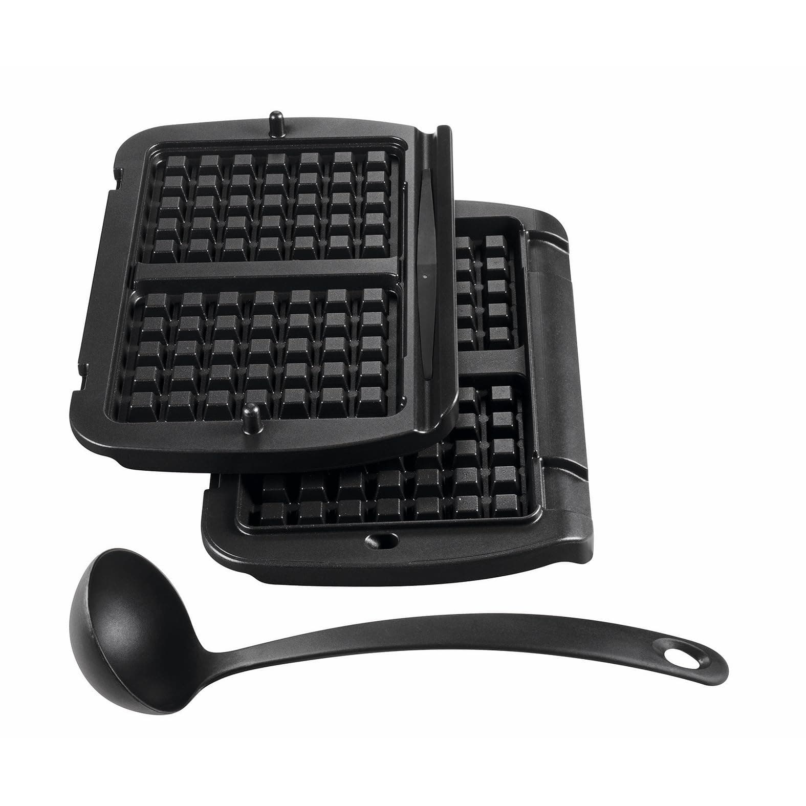 Tefal OptiGrill Waffelplatten, passend für OptiGrill+ und Elite Modell, einfach zubereitetete Belgische Waffeln, inklusive Schöpfkelle, spülmaschinengeeignet, schwarz, XA7248