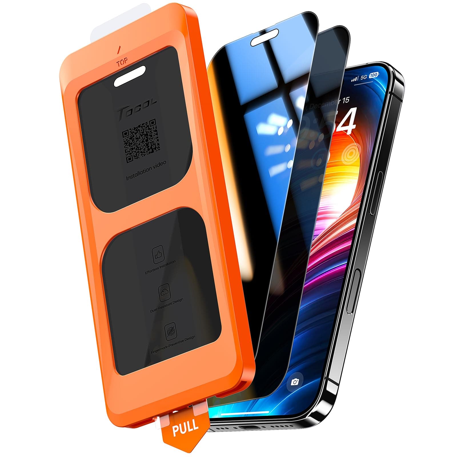 TOCOL 2 Piezas Protector Pantalla de Privacidad para iPhone 16, Alineación Automática para Una Instalación Rápida, Sin Burbujas, Antiespia Cristal Templado de Dureza 9H+Inastillable