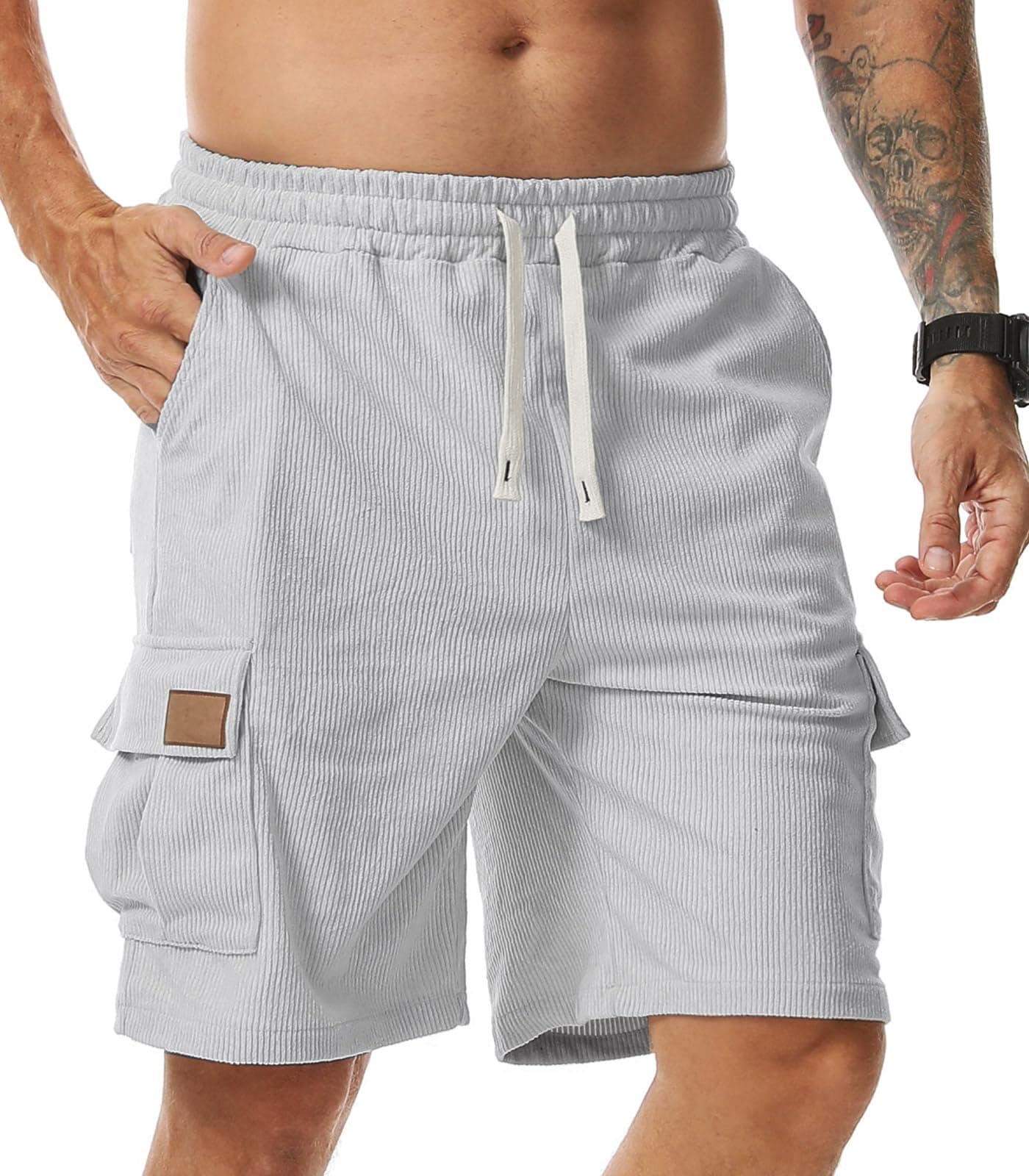 Comilaka Shorts Homme Casual Court Shorts en Velours Côtelé avec Cargo Poches Jogging Running D'été