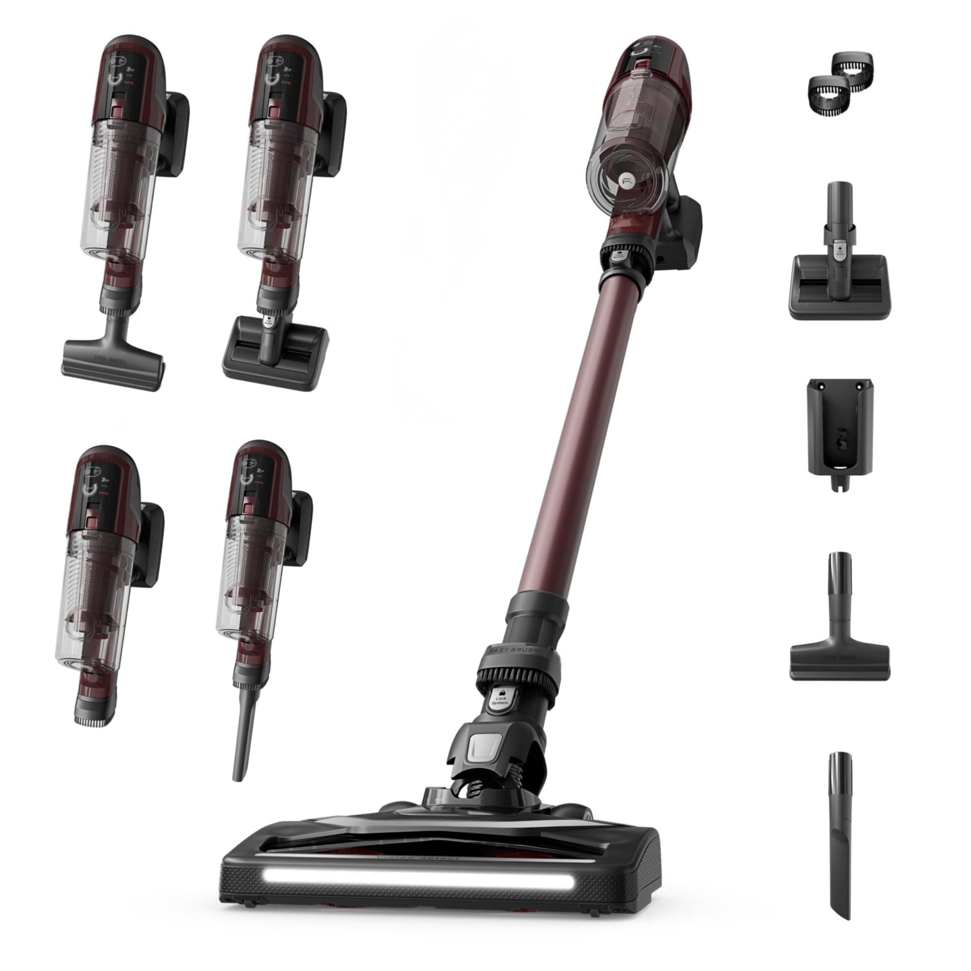 Rowenta X-Pert 6.80, Aspiradora Escoba Sin Cable, Autonomía de 60 min, Limpieza 4 en 1, Ligera Solo 1,4 kg, Accesorios para Mascotas, Contenedor de Polvo extraíble y Lavable, Burdeos, RH6483E0