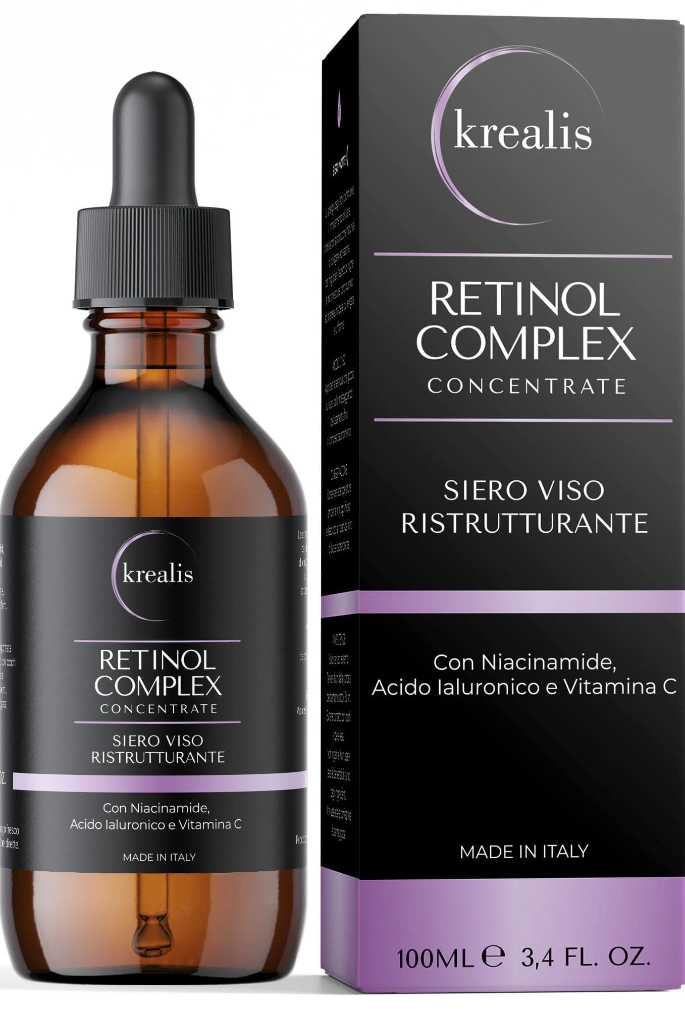 100ml - Retinolo Viso Completo con Niacinamide, Acido Ialuronico e Vitamina C, Siero Retinolo Idratante, Siero Viso, Antirughe, Antimacchia