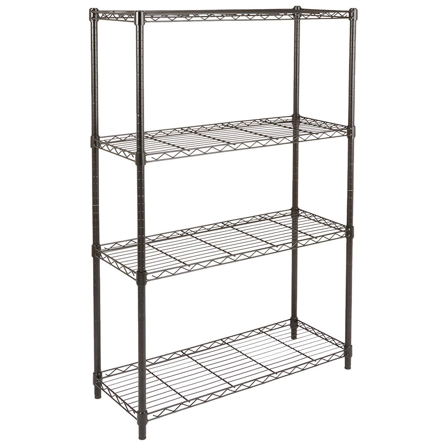Amazon Basics Scaffaliera a 4 ripiani, altezza dei ripiani e piedini di livellamento regolabili, peso massimo 640 kg, Nero, 35.6 x 91.4 x 137.2 cm ( D x Wx H)