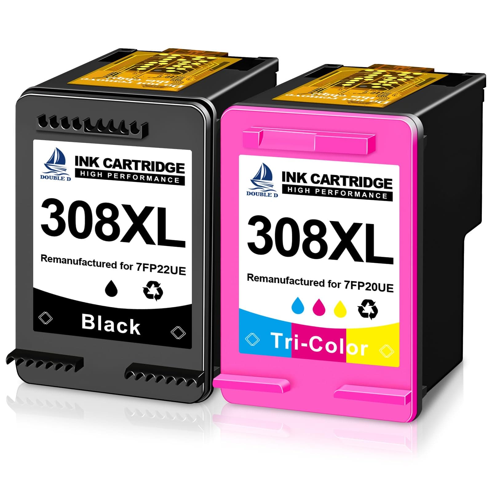 DOUBLE D 308XL Cartuchos de Tinta Reemplazo de Cartuchos de Tinta HP 308 o HP 308 Negro y Color Trabajo para HP Envy 6120e 6100e 6110e 6122e 6130e Envy 6520e 6500e 6530e 6532e DeskJet 2920 4320 4310