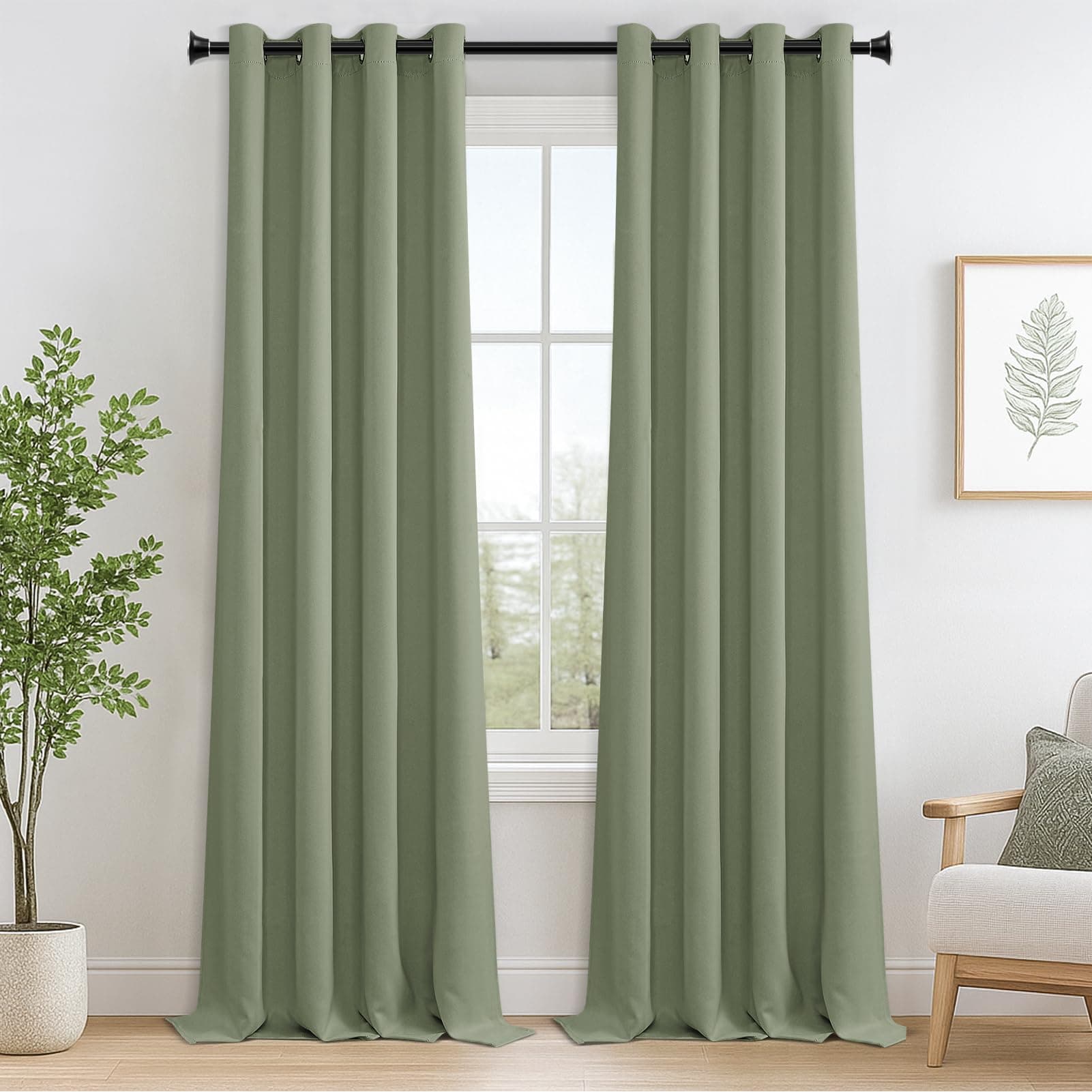 MRTREES Lot de 2 rideaux occultants opaques à isolation thermique avec œillets, courts et modernes, pour hôtel, salon, bureau, chambre, vert, 300 x 140 cm (H x l)