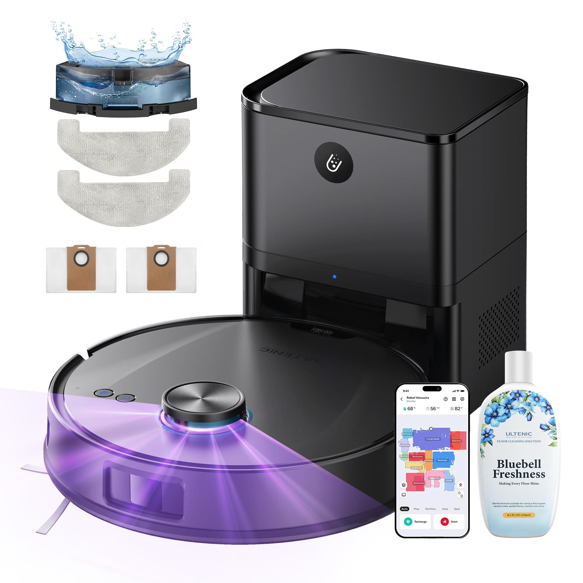 Ultenic Saugroboter mit Wischfunktion, 10000Pa 200Min Staubsauger Roboter mit Absaugstation 3,5L, LiDAR Navigation, 4-in-1 Saug und Wischroboter für Teppich Tierhaare Böden, APP Steuerung