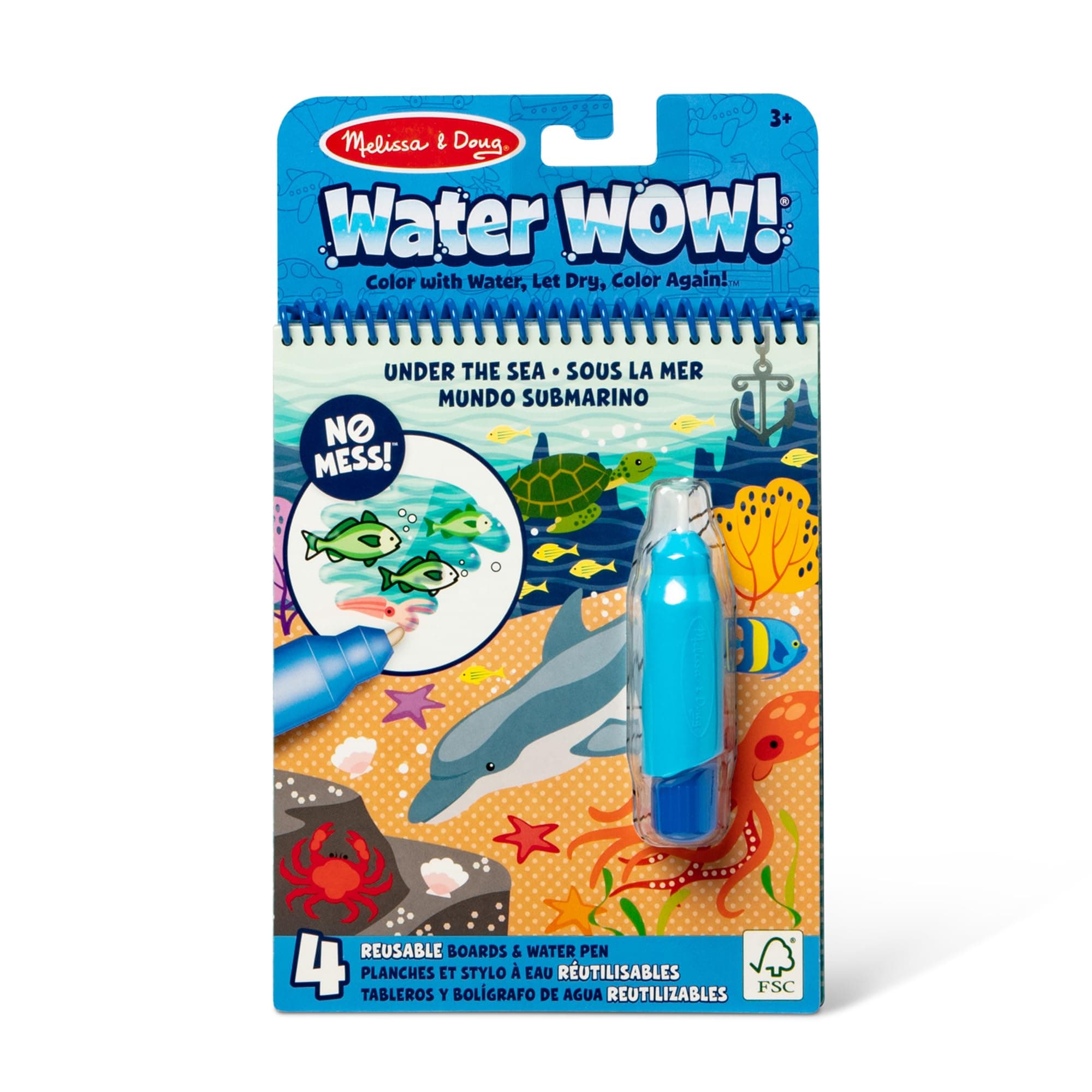 Melissa & Doug - Water Wow Wassermalbuch Unterwasserwelt mit Spiralbindung und Wasserstift, 4 Motivseiten, Stift auffüllbar, Für Kinder ab 3 Jahren - FSC zertifizierte