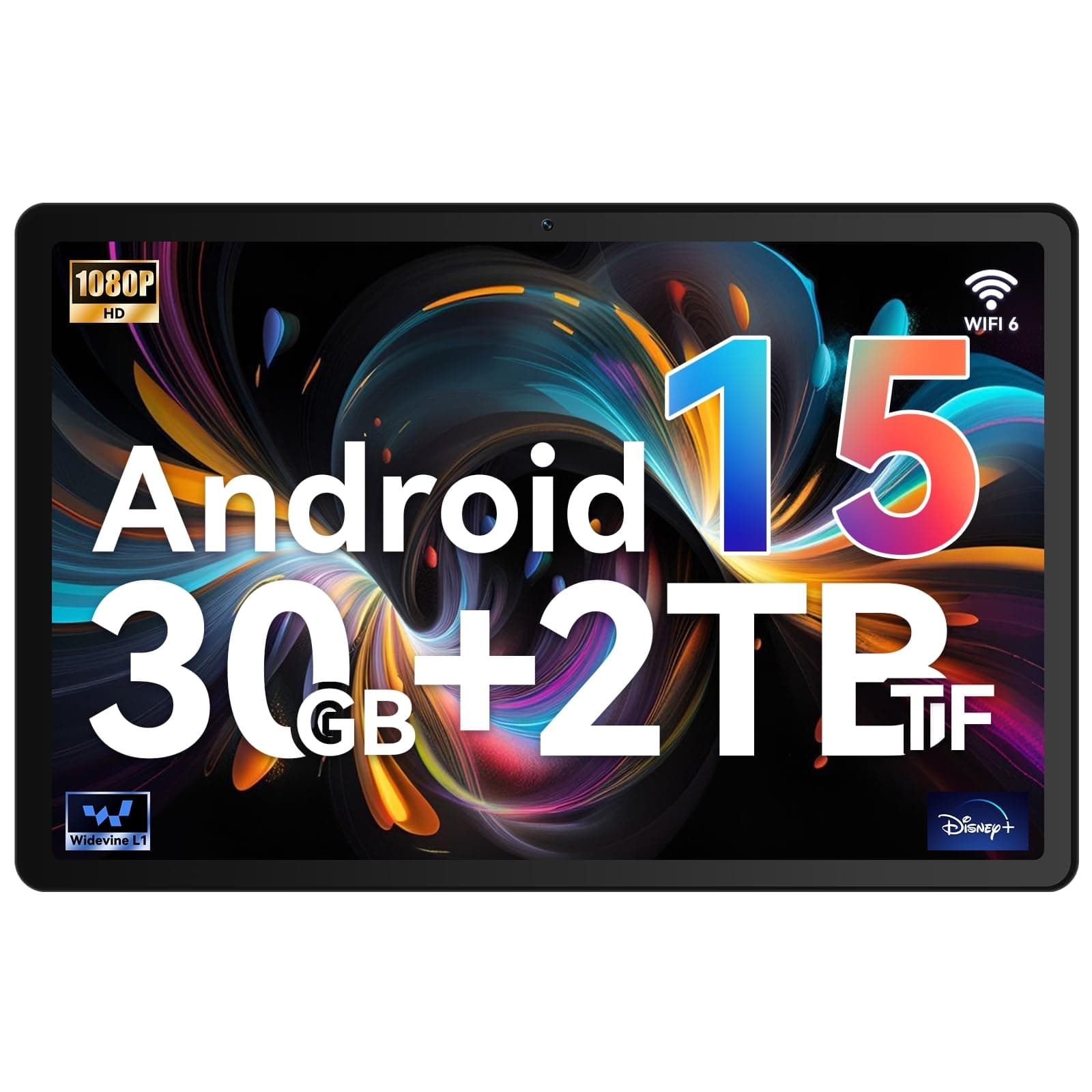 Whitedeer Tablet, Android 15 Tablet 10 Pollici Octa-Core,30GB RAM + 128GB ROM Espandibile 2TB, Split-Screen,WiFi 6, Bluetooth 5.4,Widevine L1, Doppia Fotocamera 5MP+8MP, Batteria 6200mAh, OTG, Nero