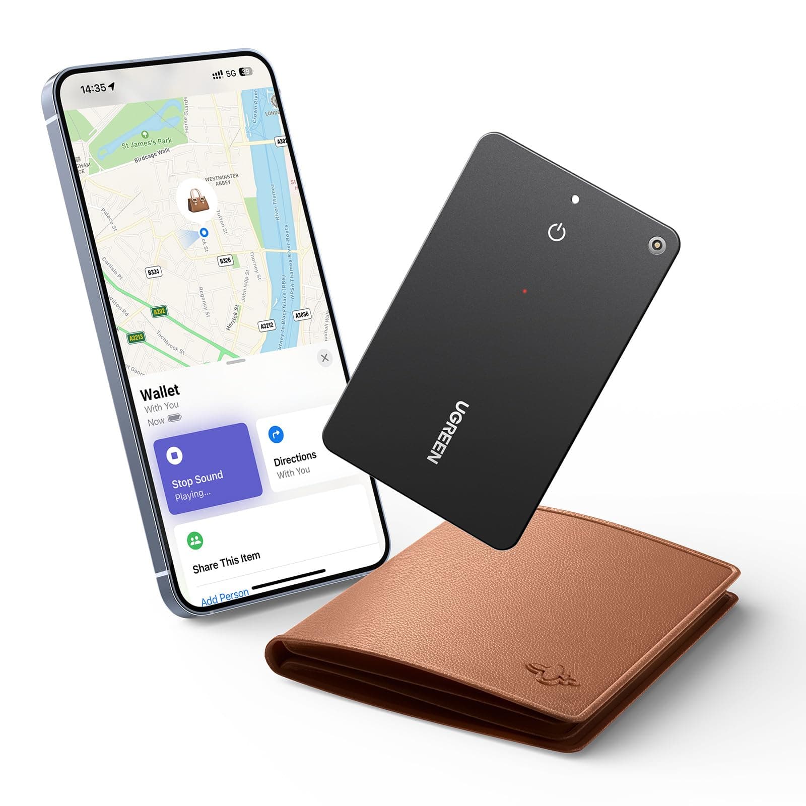 UGREEN FineTrack Slim kompatibel mit Apple Find My (nur iOS), Bluetooth Tracker, IP68 Wasserdicht, wiederaufladbarer Geldbörsenfinder, SmartTag Tracker Karte für Wallet, Reisepässe, Gepäck