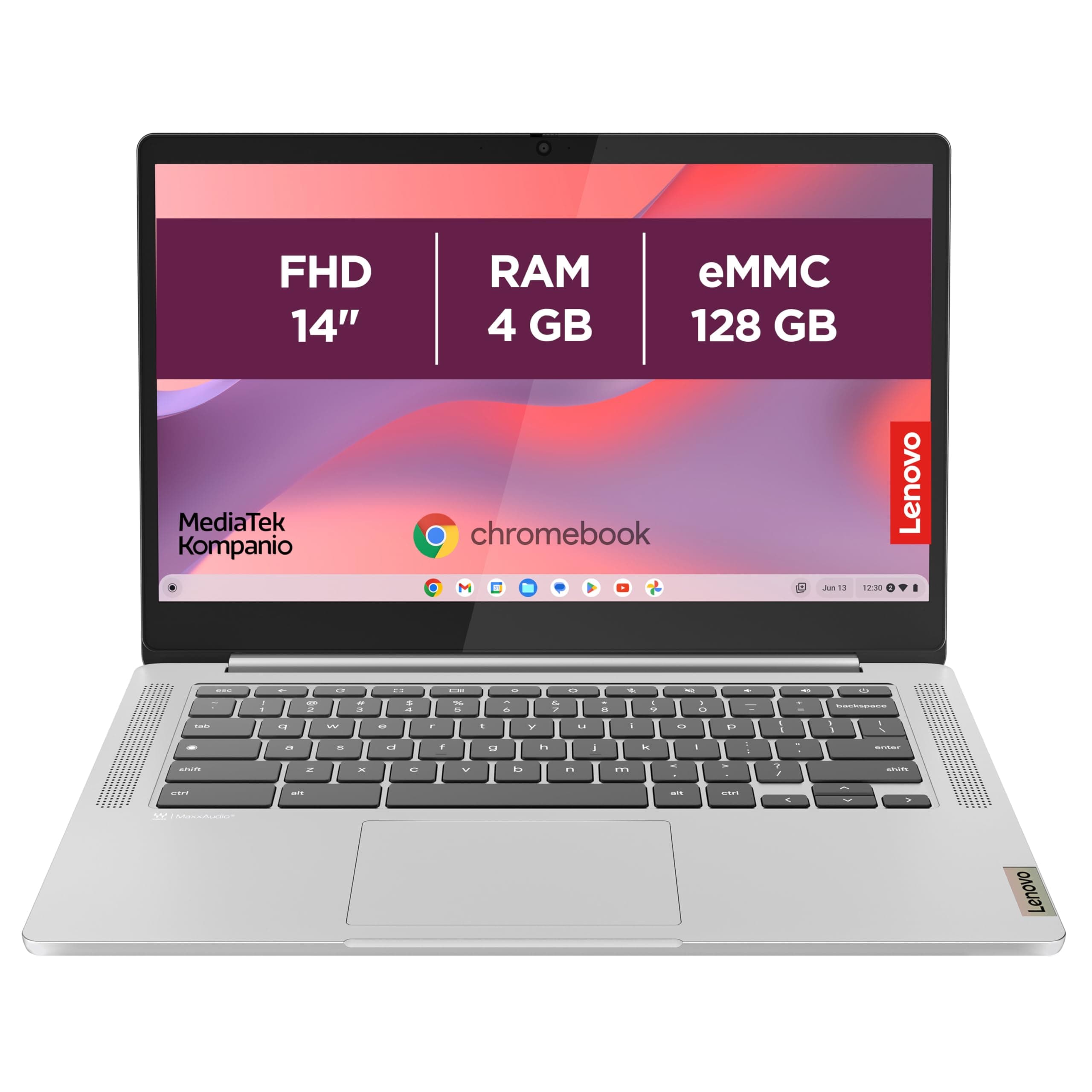 Lenovo IdeaPad Slim 3 Chromebook 14M868 - Ordinateur Portable 14'' FHD (MediaTek Kompanio 520, RAM 4Go, SSD 128Go, Arm Mali-G52 2EE MC2 GPU, Chrome OS) Clavier AZERTY Français - Gris