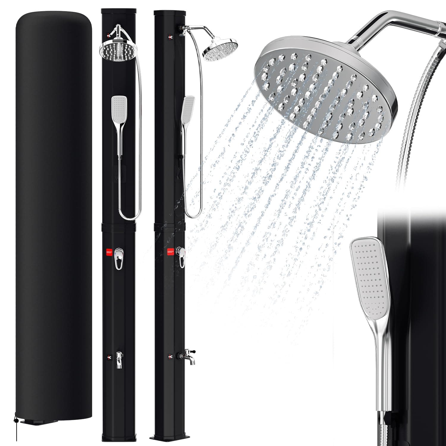Ansobea Douche solaire de jardin 35 l avec capot de protection, pommeau de douche pivotant à 180 °, douche de pied intégrée, douche d'été max. 60 °C pour une expérience de douche rafraîchissante