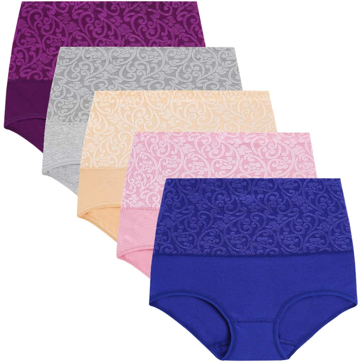 YaShaer - Mutandine da Donna a Vita Alta, in Cotone, per Controllo della Pancia, con Sezione a C, morbide, Elasticizzate, Confezione da 5