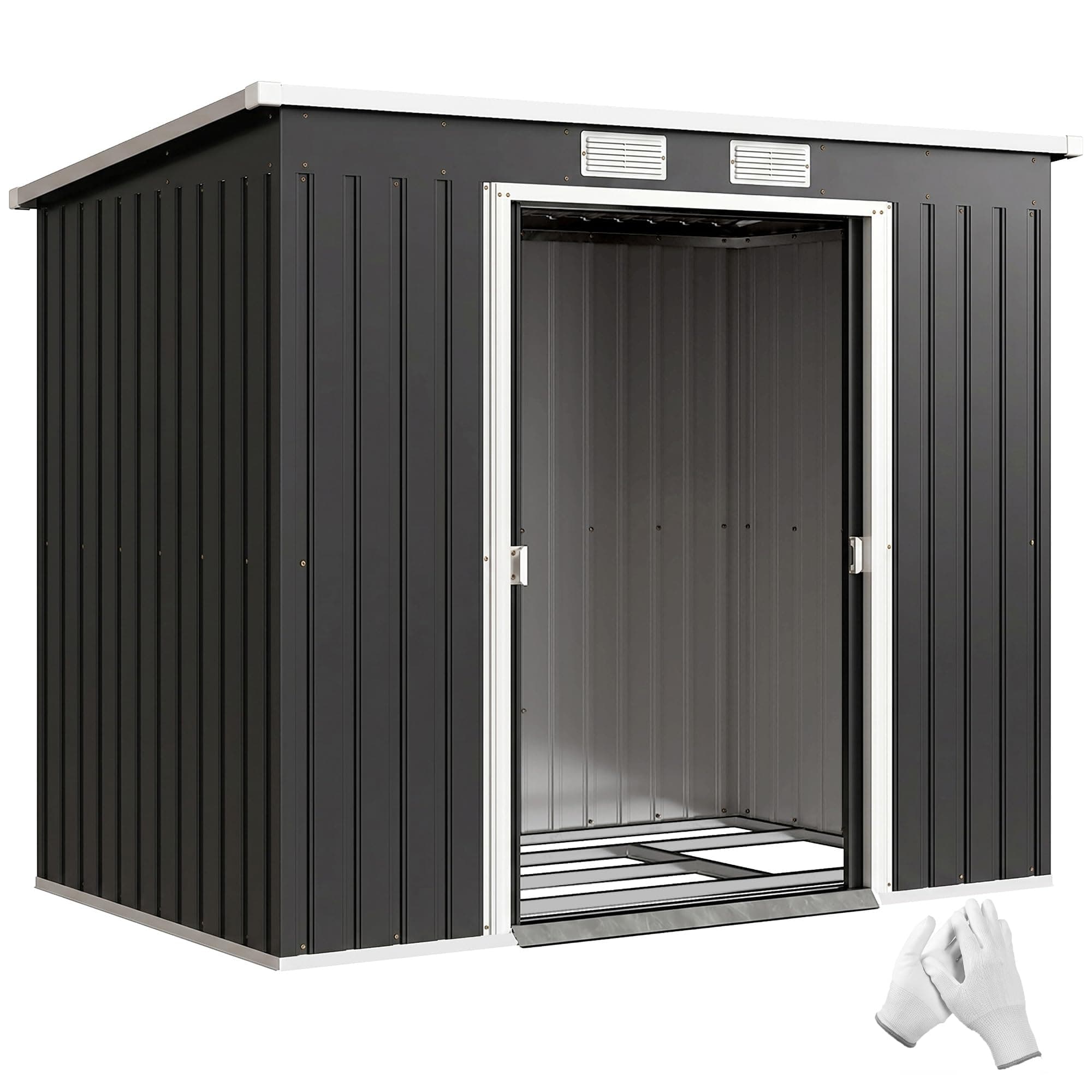Outsunny Abri de Jardin en Acier galvanisé L 2,77 m² avec kit de Fondation 213 x 130 x 172 cm, cabane de Jardin cabanon Rangement Outils Portes coulissantes verrouillables et aérations, Gris foncé